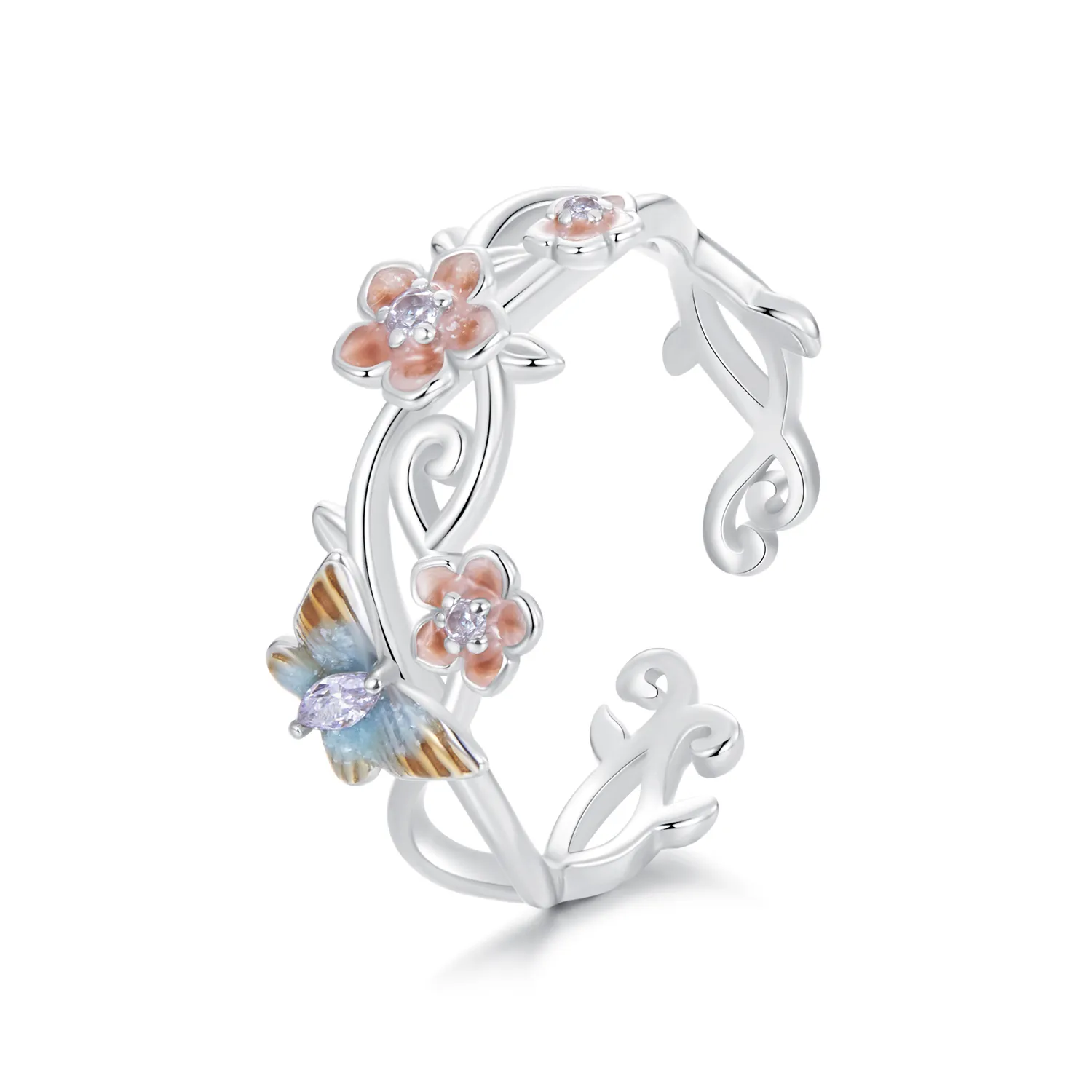 PANDORA Style Romantic Sakura Butterfly Ring - BSR538-E