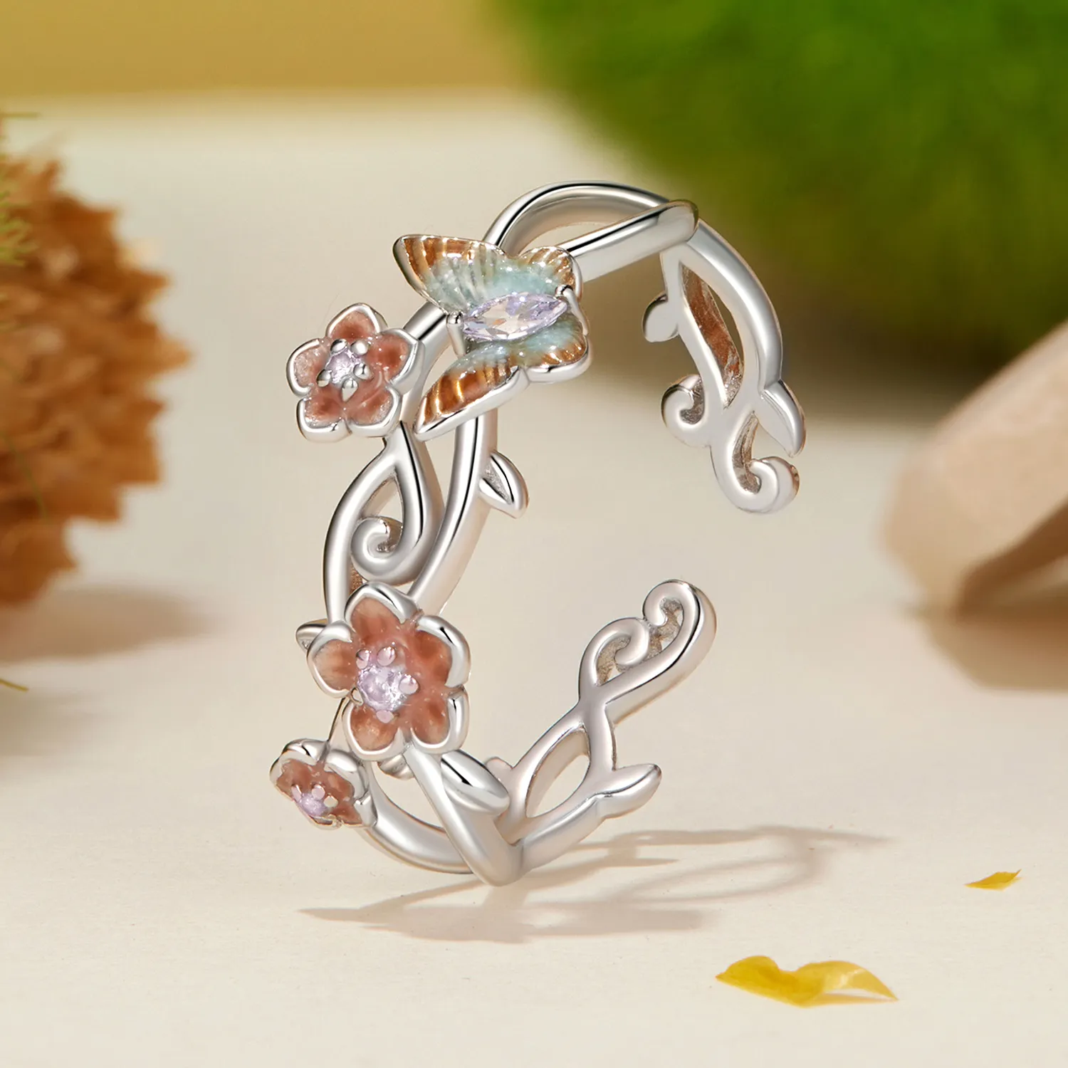 PANDORA Style Romantic Sakura Butterfly Ring - BSR538-E