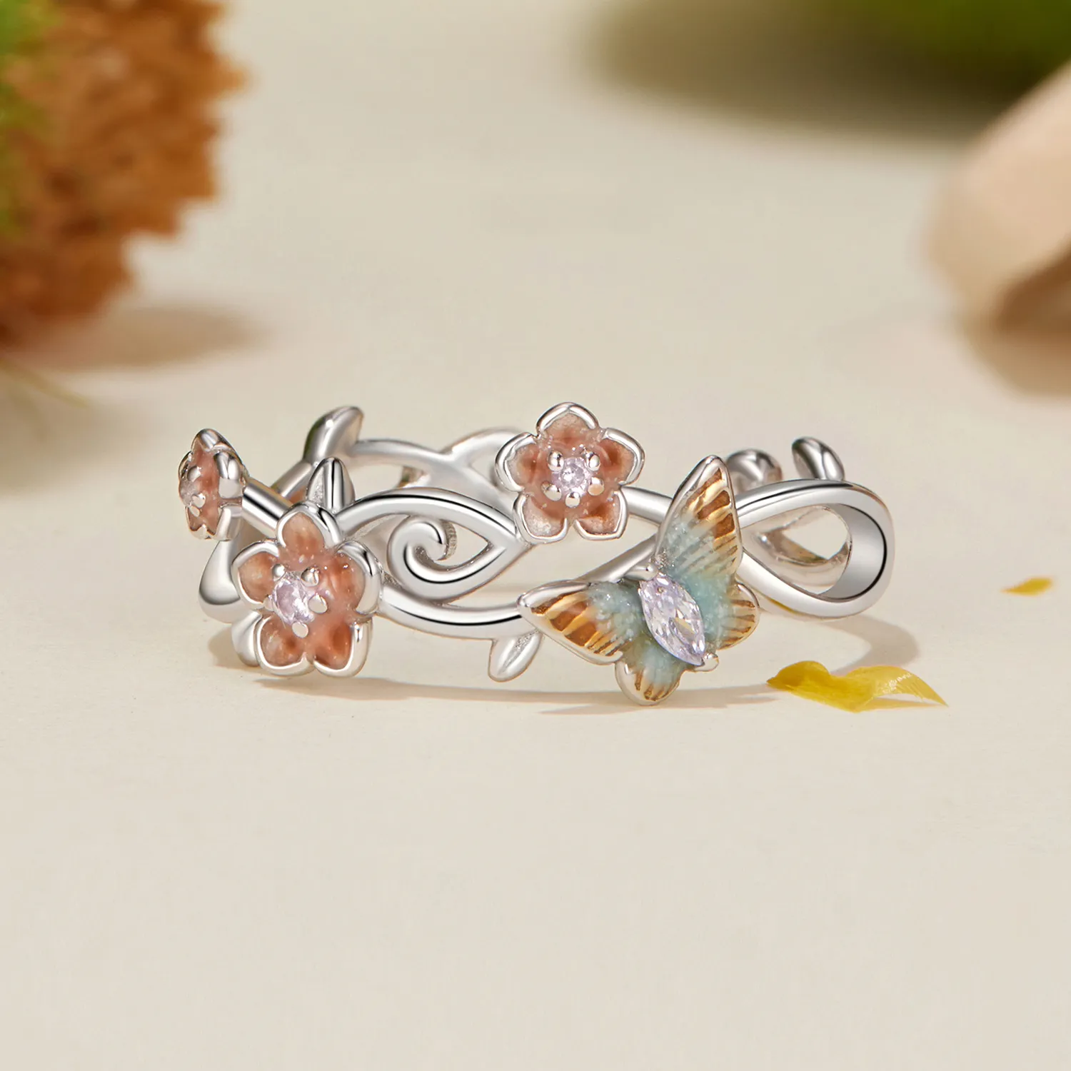 PANDORA Style Romantic Sakura Butterfly Ring - BSR538-E