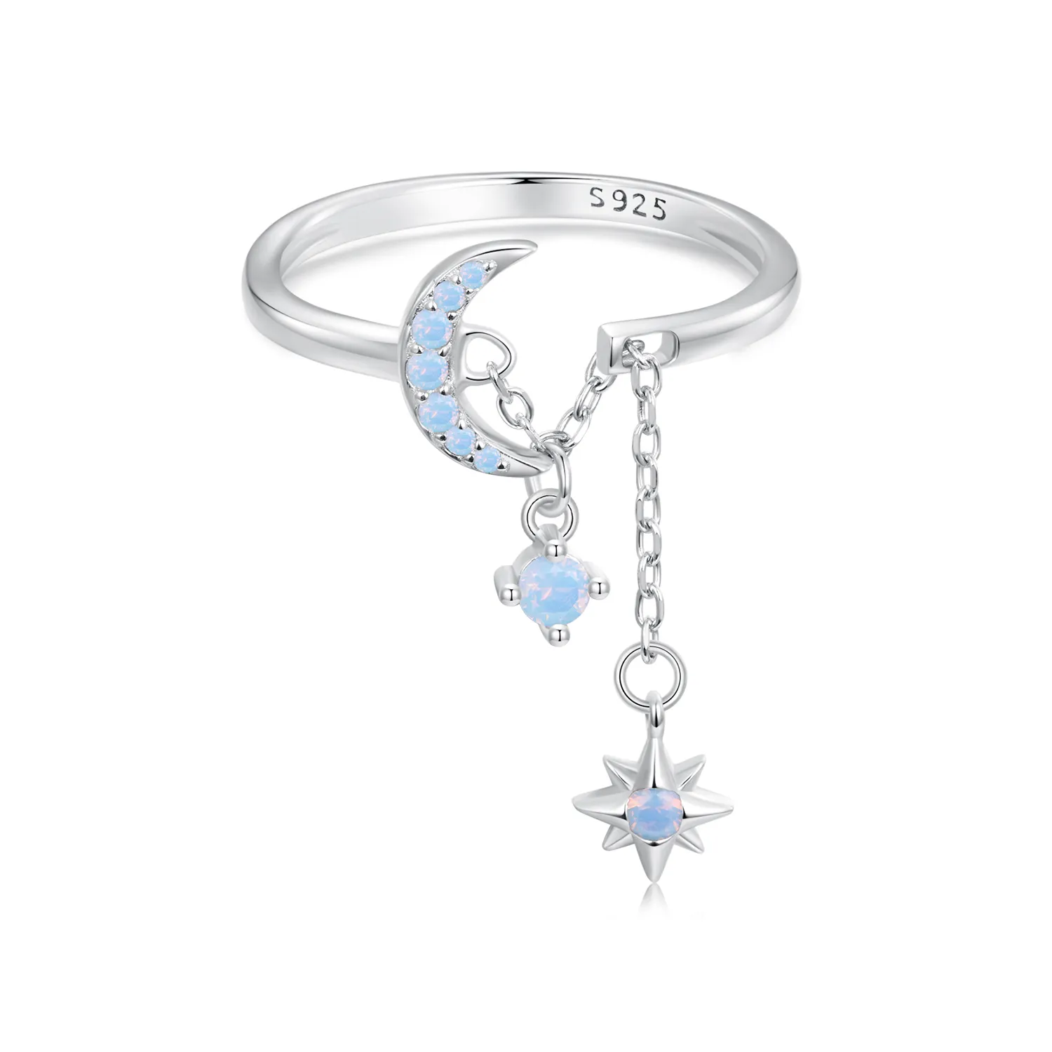 pandora style star and moon chain ring bsr548e