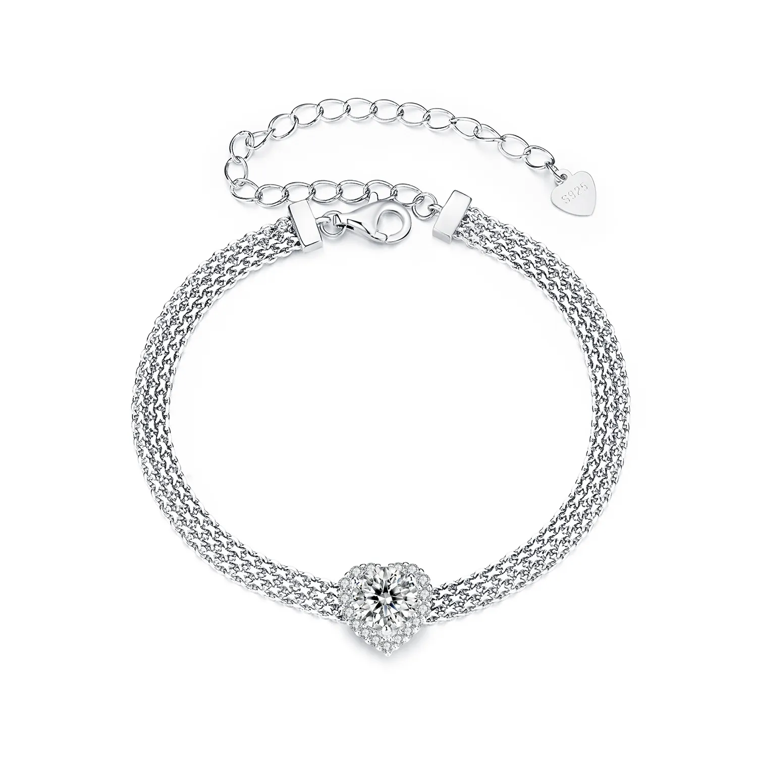 PANDORA Style Heart Moissanite Braided Bracelet (with one certificate) - MSB019