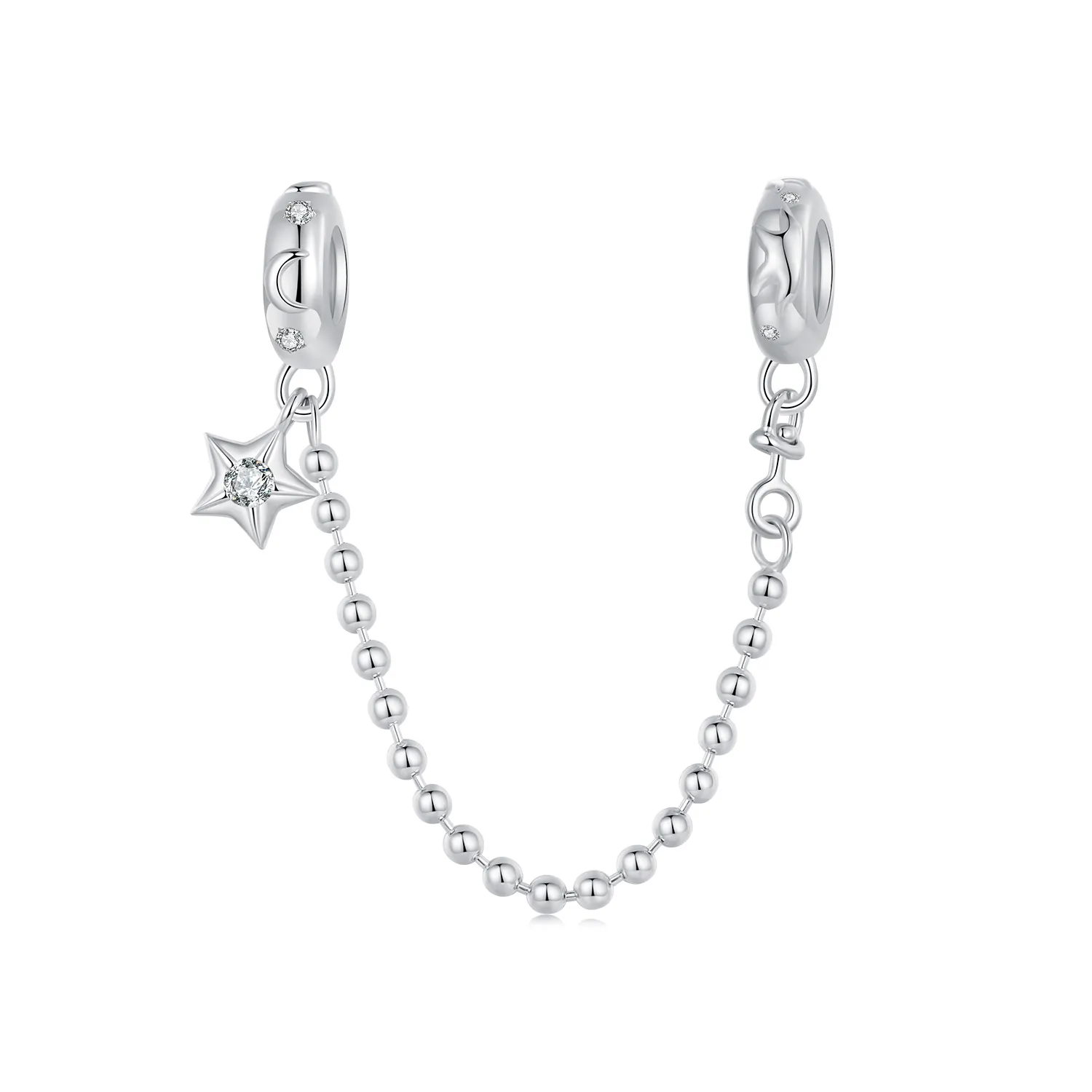 pandora style star and moon bead safety chain scc2840