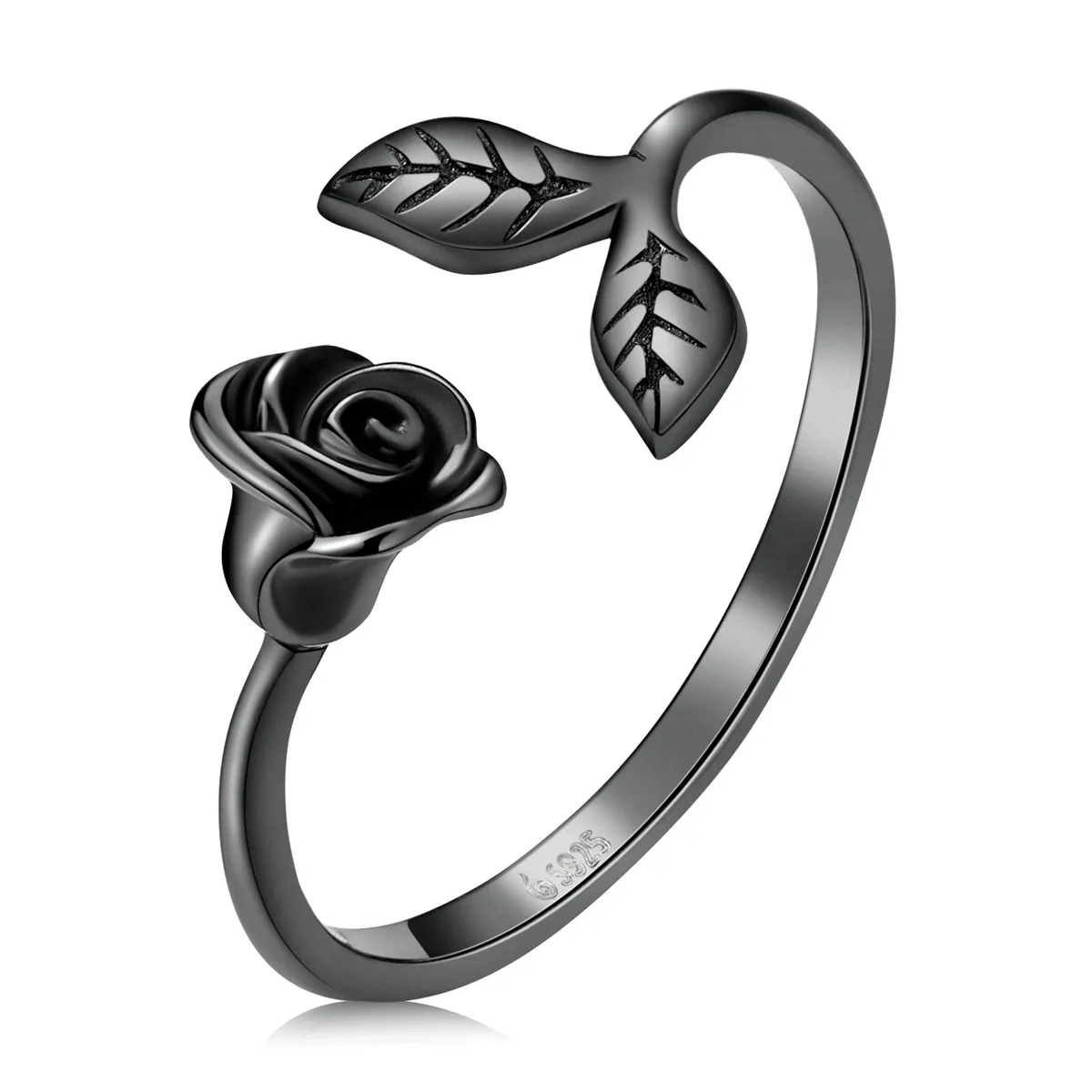 pandora style black rose open ring bsr239