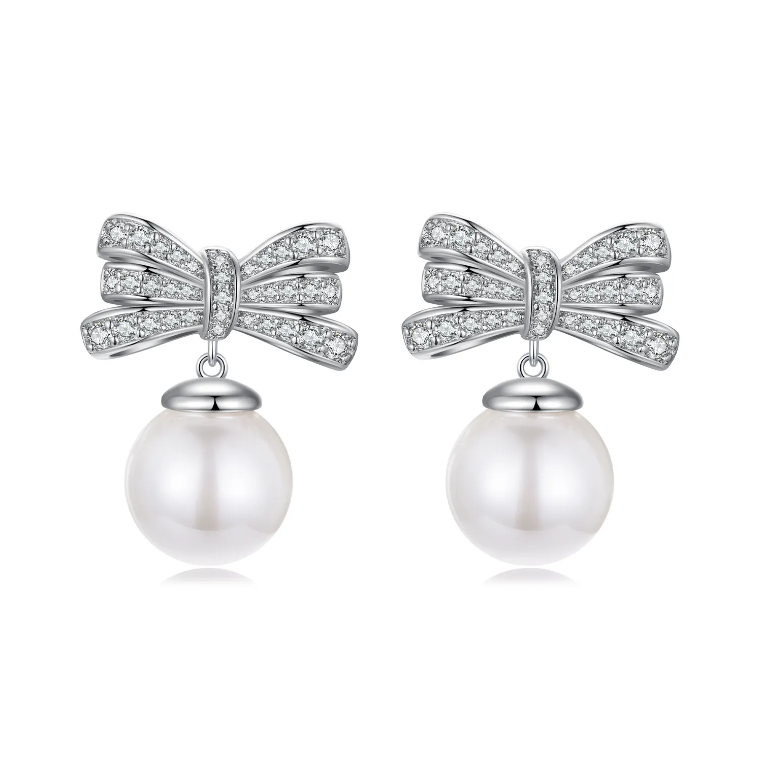 pandora style bow pearl earrings yie247