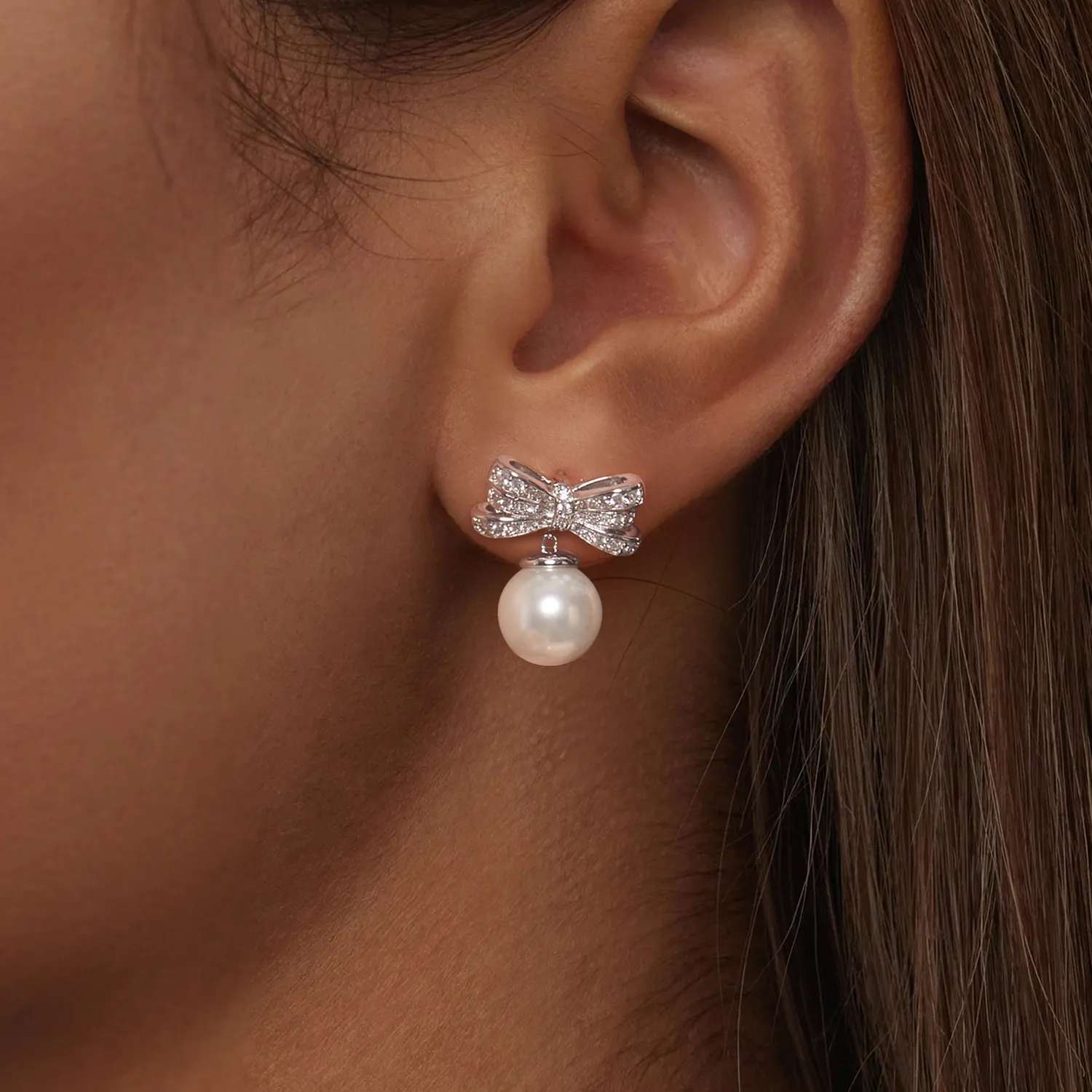 PANDORA Style Bow Pearl Earrings - YIE247