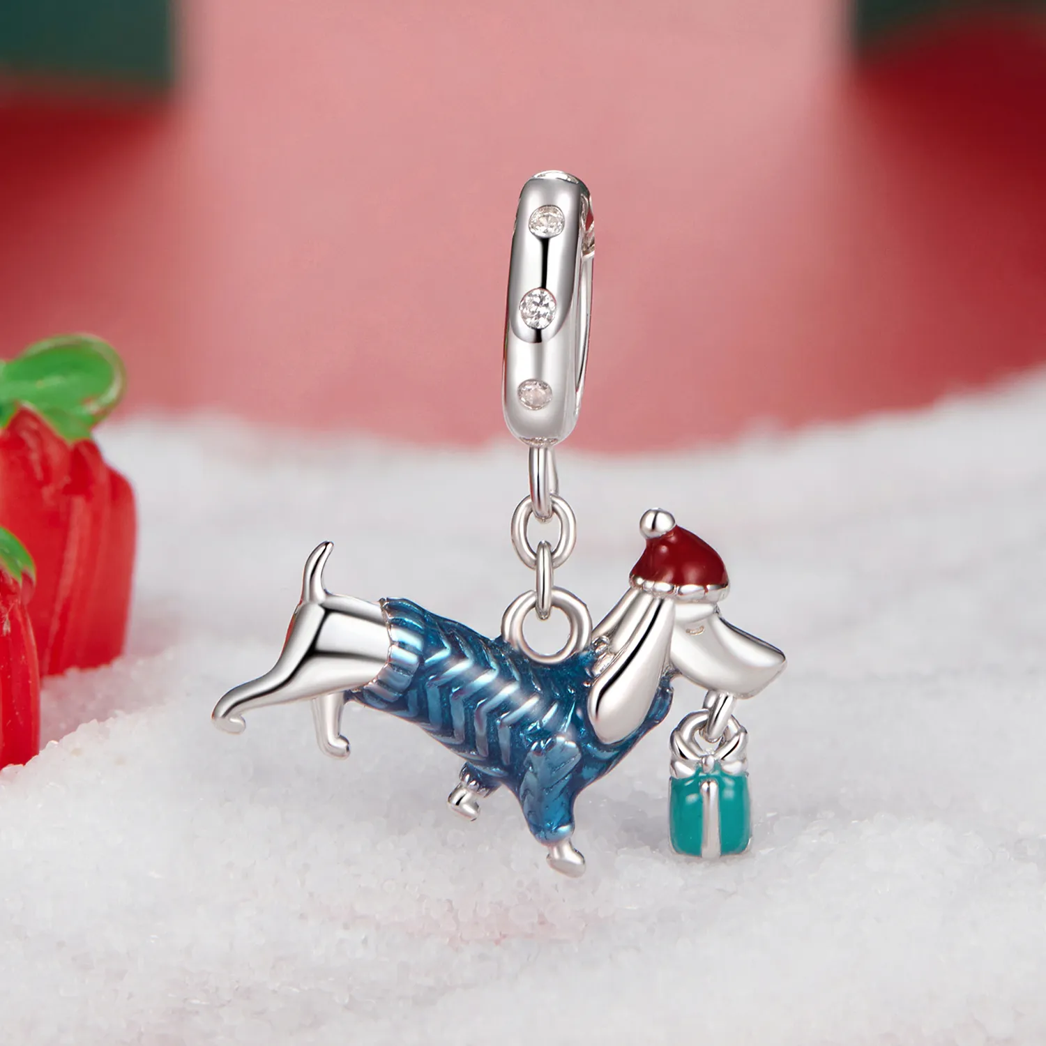 PANDORA Style Christmas Dachshund Pendant - BSC1069