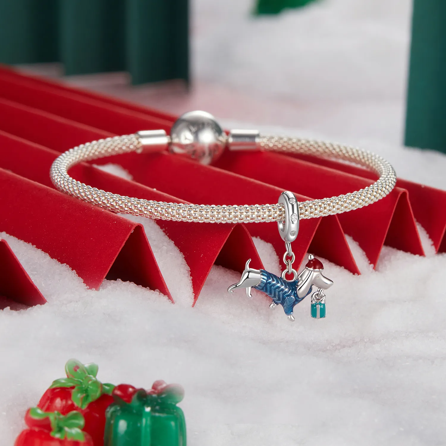 PANDORA Style Christmas Dachshund Pendant - BSC1069