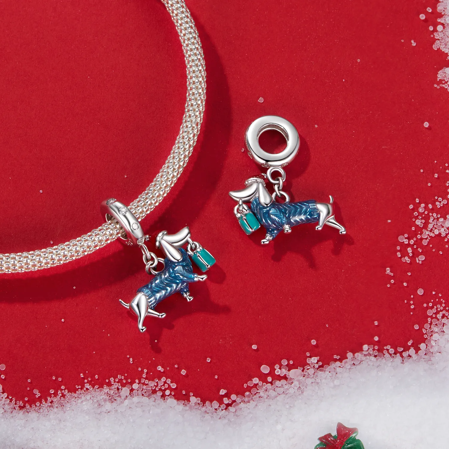 PANDORA Style Christmas Dachshund Pendant - BSC1069