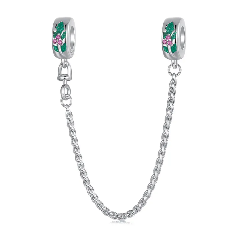 pandora style christmas holly safety chain scc2918