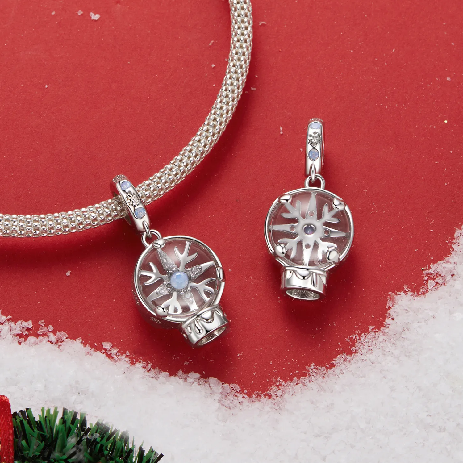 PANDORA Style Christmas Snowflake Crystal Ball Pendant - SCC2917