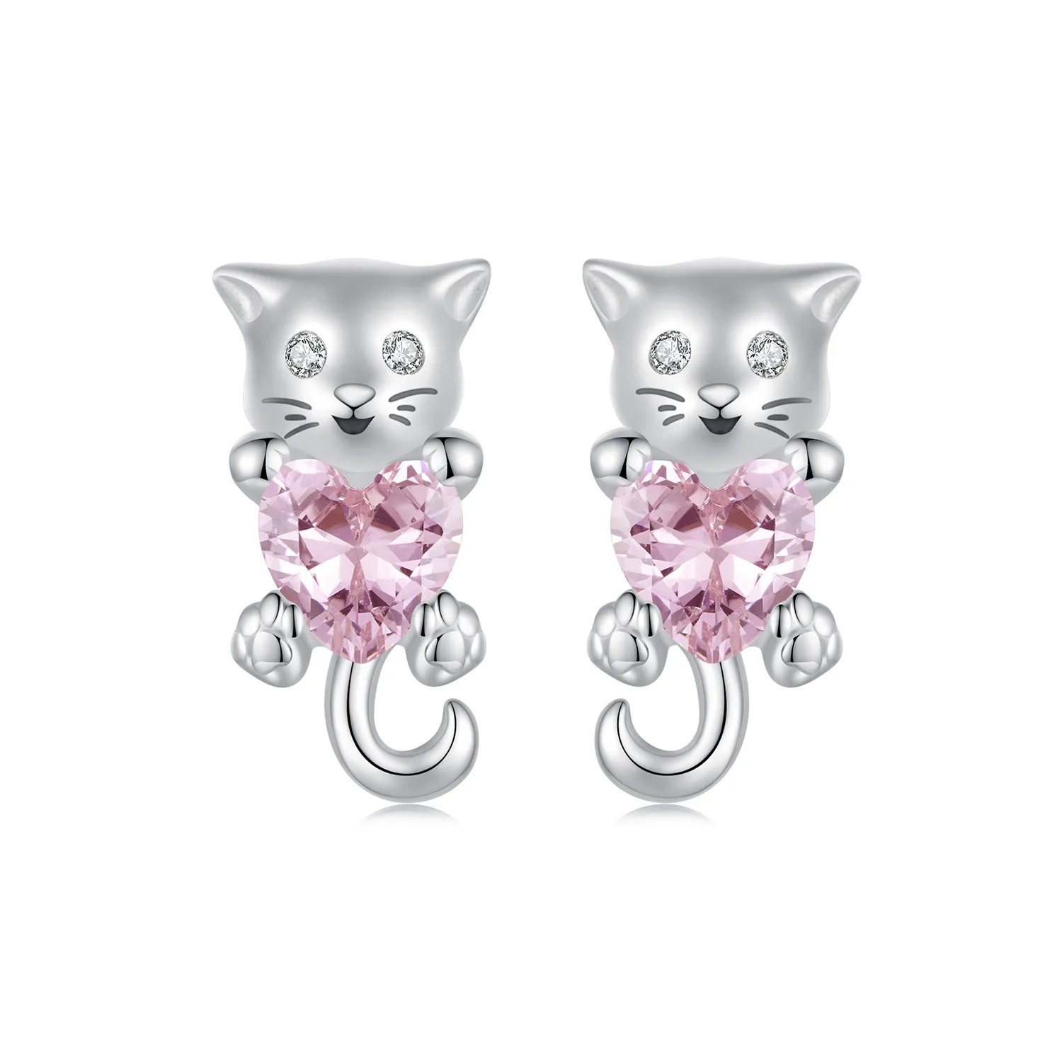 pandora style heart cat earrings sce1773