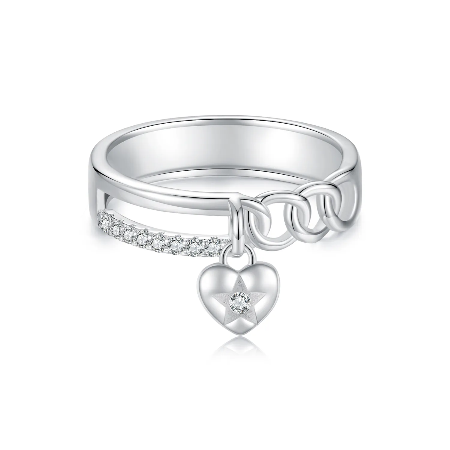 PANDORA Style Heart Shaped Double Chain Ring - BSR572