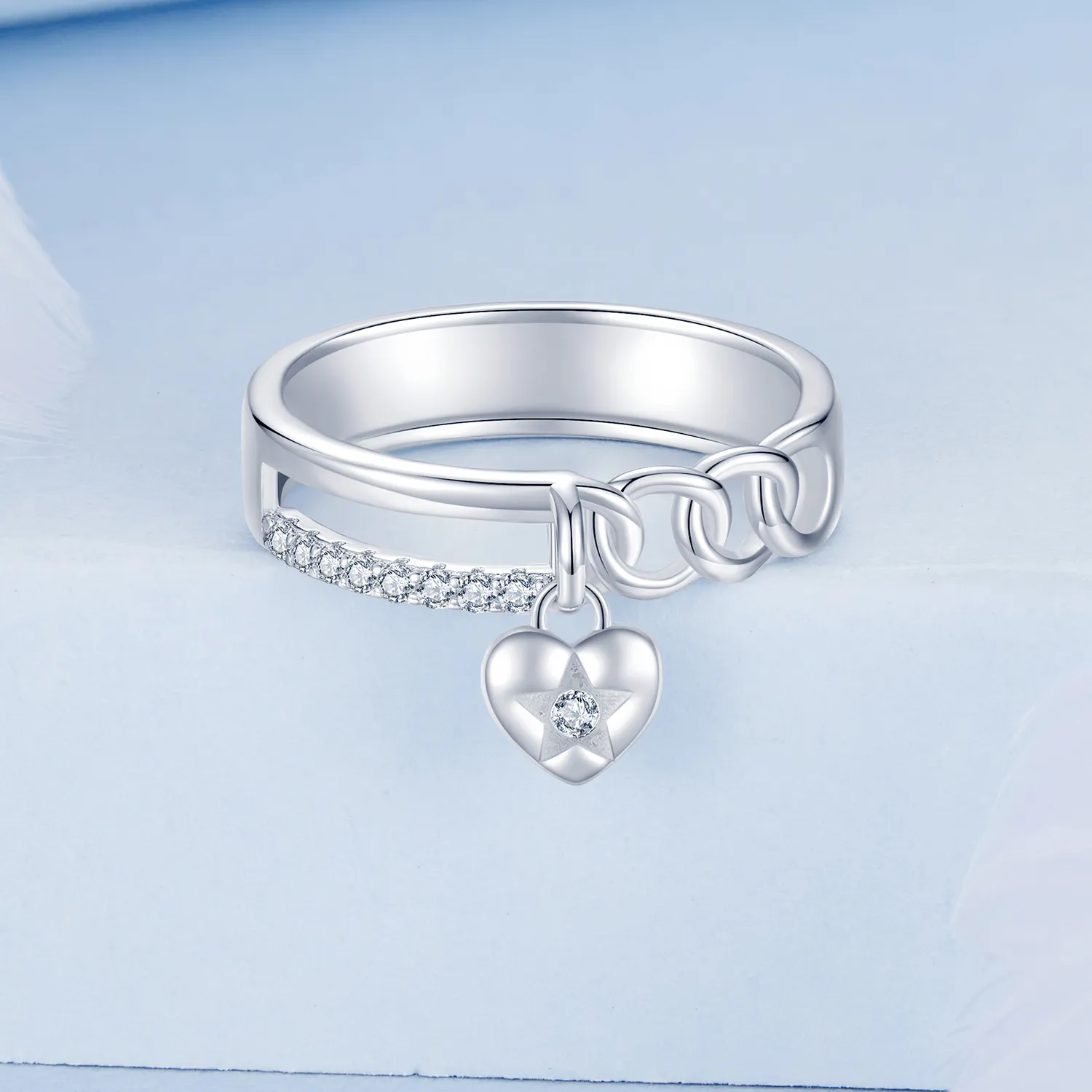 PANDORA Style Heart Shaped Double Chain Ring - BSR572