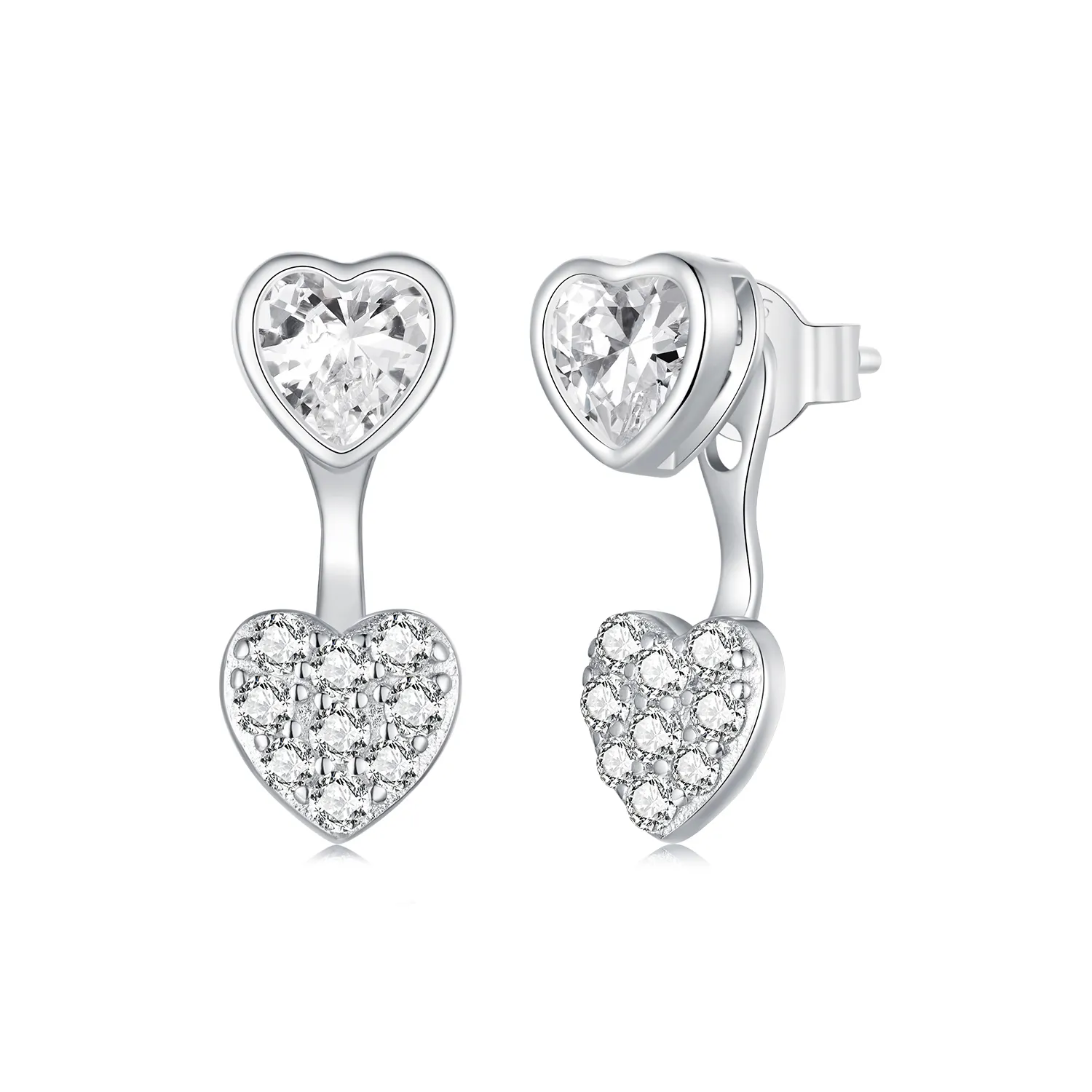 PANDORA Style Heart-shaped front and back earrings - BSE1043