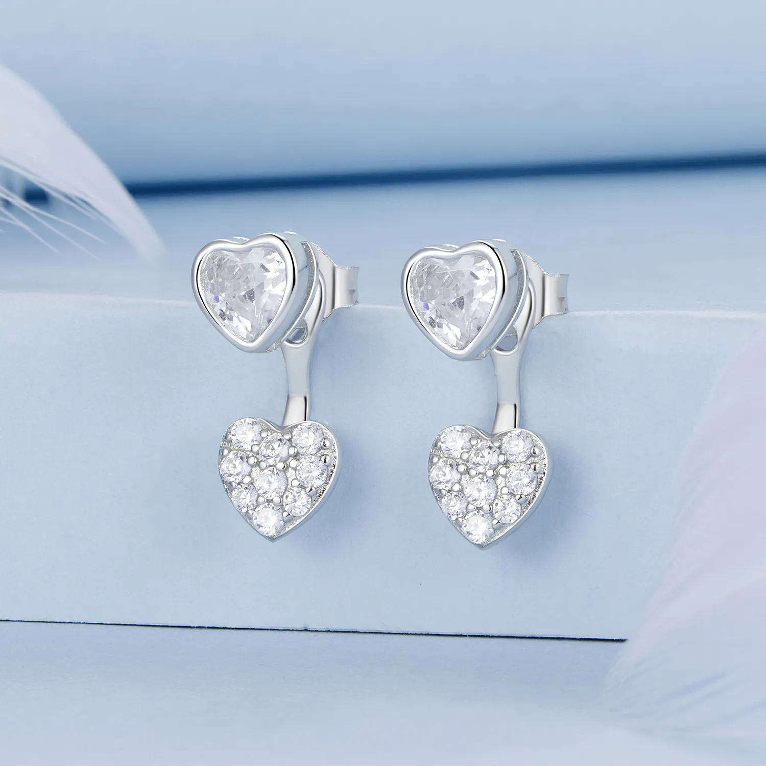 PANDORA Style Heart-shaped front and back earrings - BSE1043