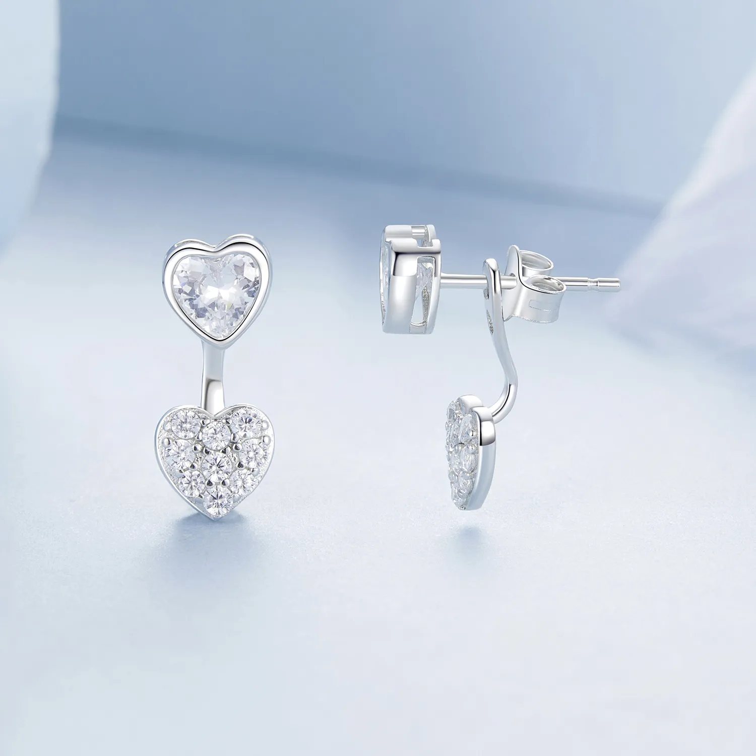 PANDORA Style Heart-shaped front and back earrings - BSE1043