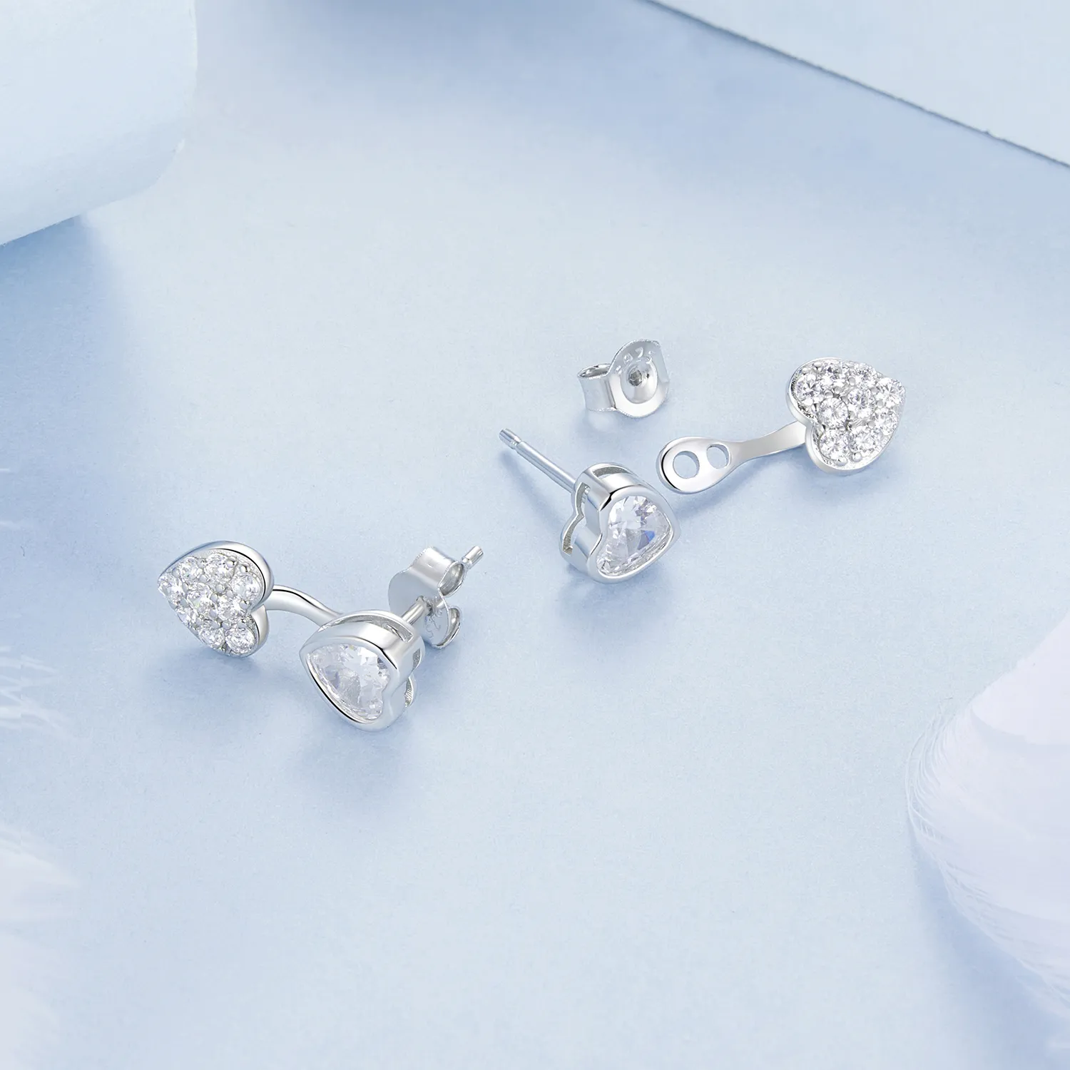 PANDORA Style Heart-shaped front and back earrings - BSE1043