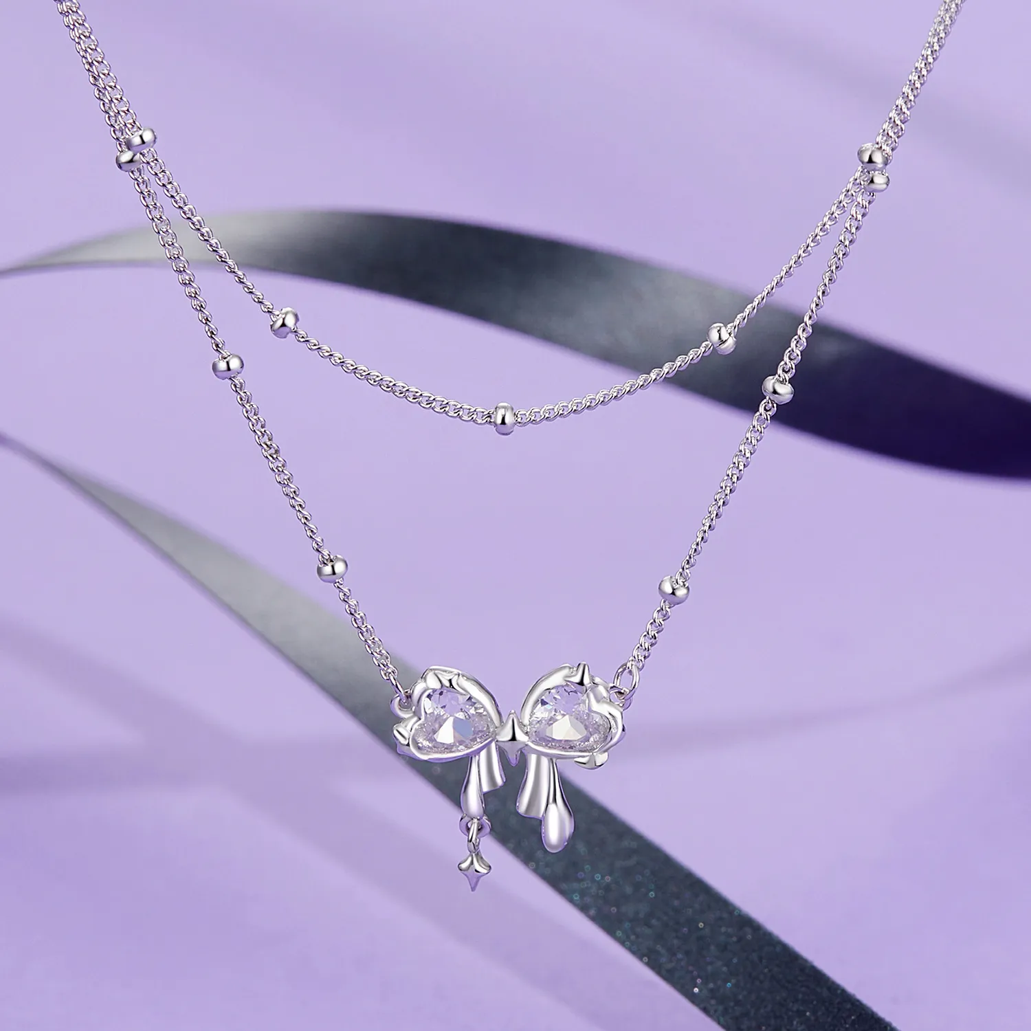 PANDORA Style Shining Bow Necklace Chain - BSN398