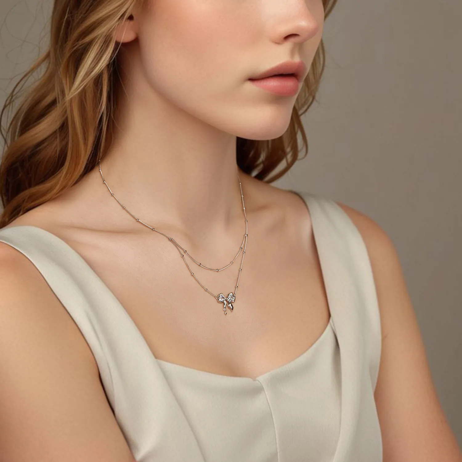 PANDORA Style Shining Bow Necklace Chain - BSN398