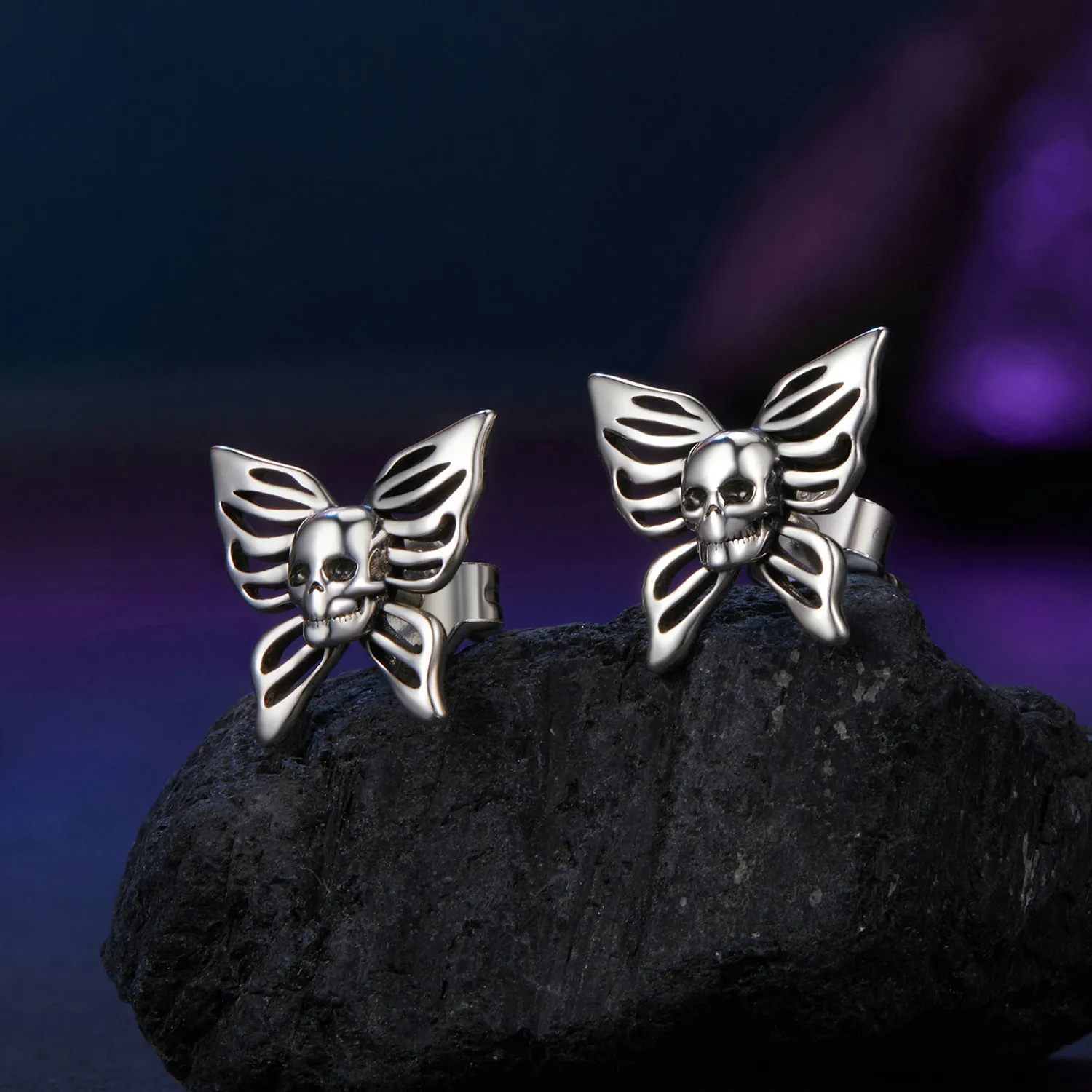 PANDORA Style Skull Butterfly Earrings - SCE1798