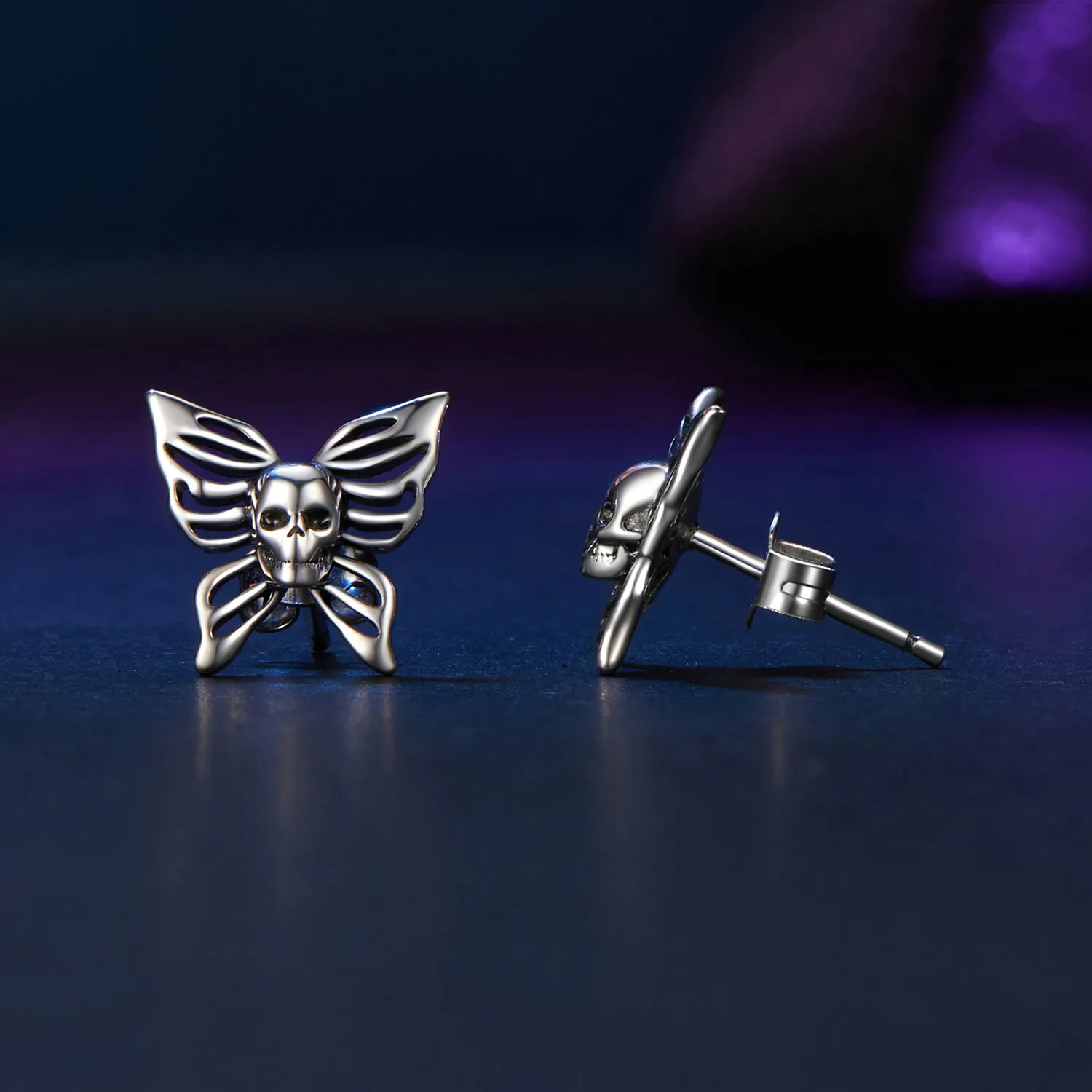 PANDORA Style Skull Butterfly Earrings - SCE1798