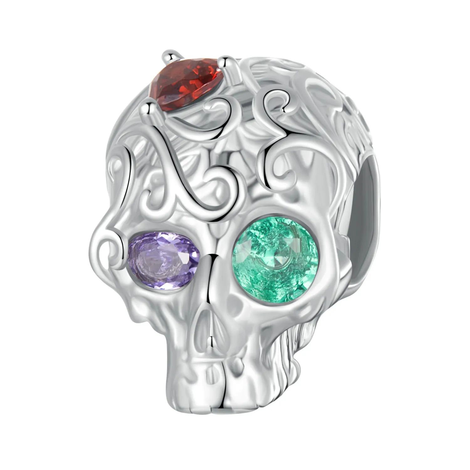 pandora style skull with floral pattern scc2893