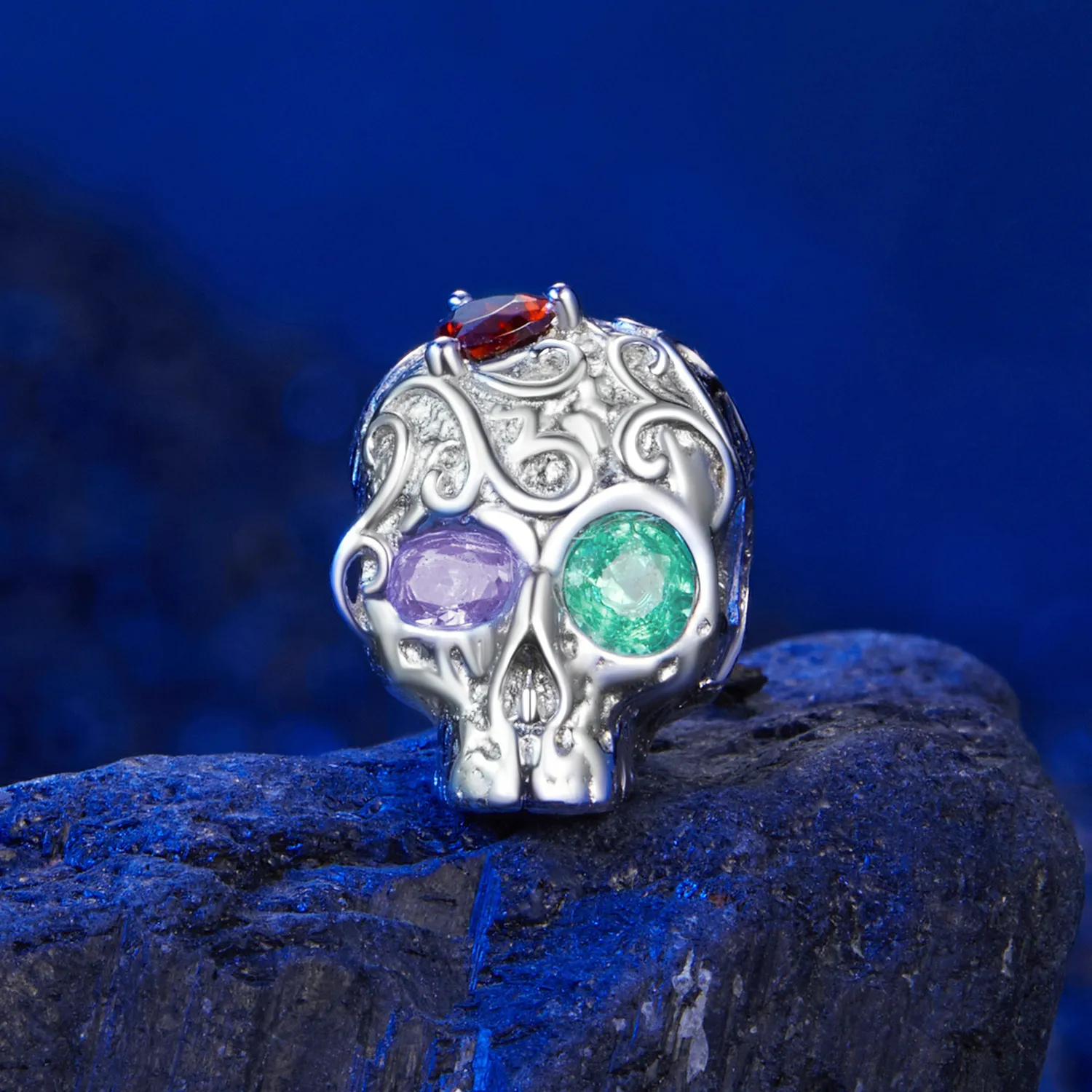 PANDORA Style Skull with floral pattern - SCC2893