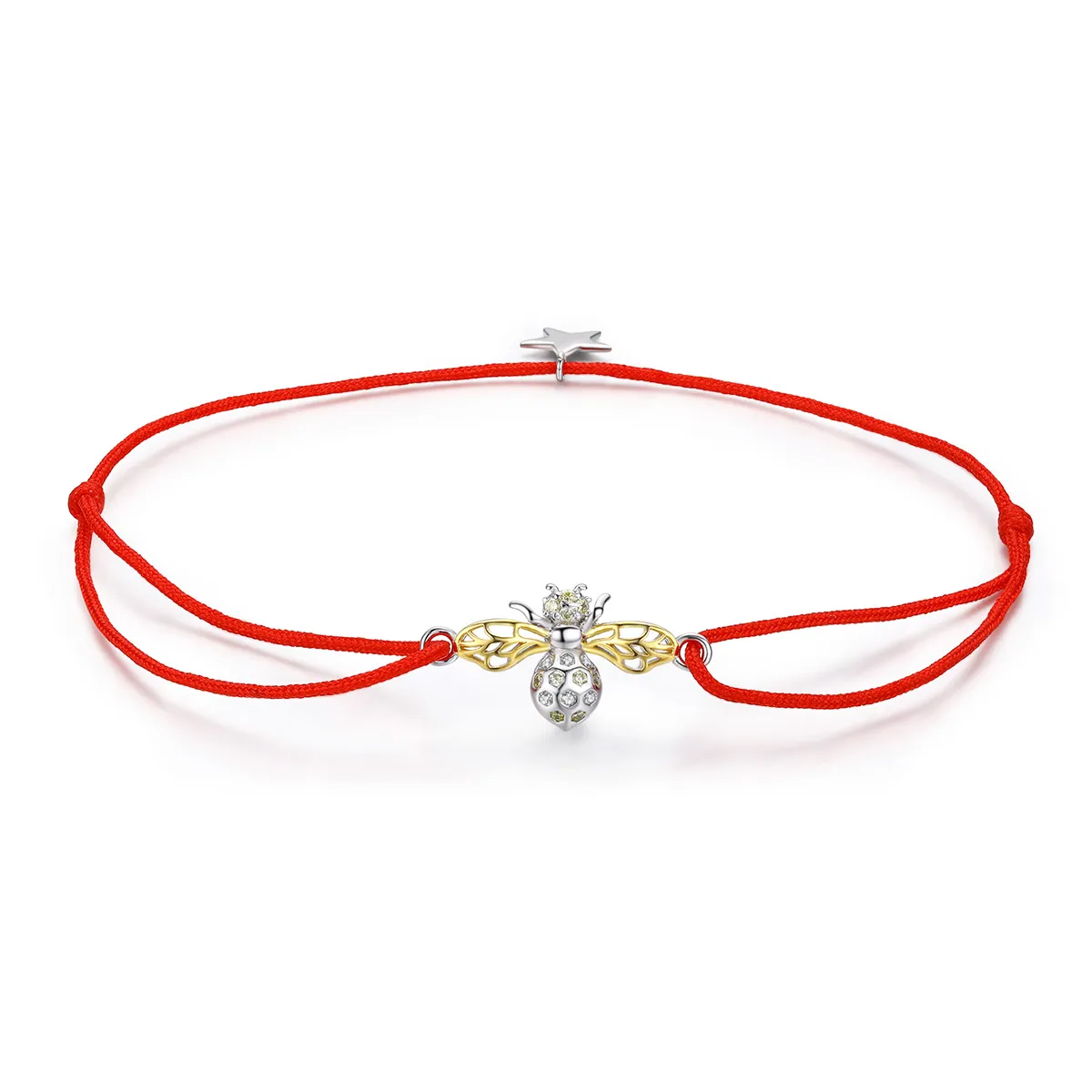 Red Rope with Silver & Gold-Plated Bee Bracelet - PANDORA Style - SCB156