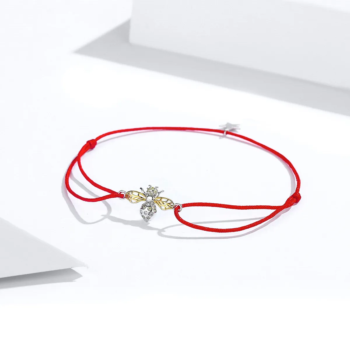 Red Rope with Silver & Gold-Plated Bee Bracelet - PANDORA Style - SCB156