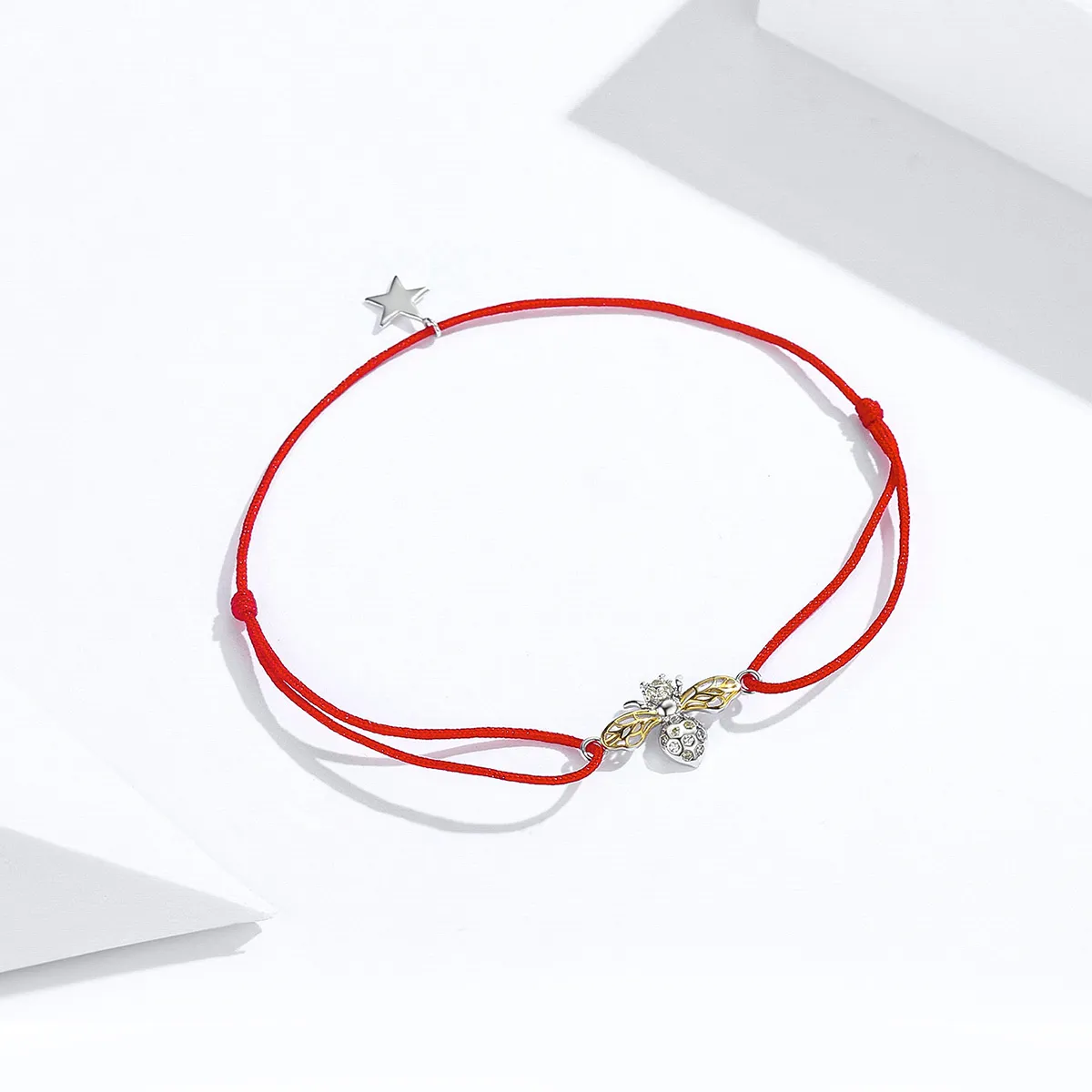 Red Rope with Silver & Gold-Plated Bee Bracelet - PANDORA Style - SCB156