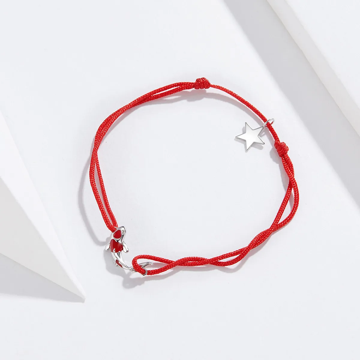 Red Rope with Silver Lucky Carp Bracelet - PANDORA Style - SCB145