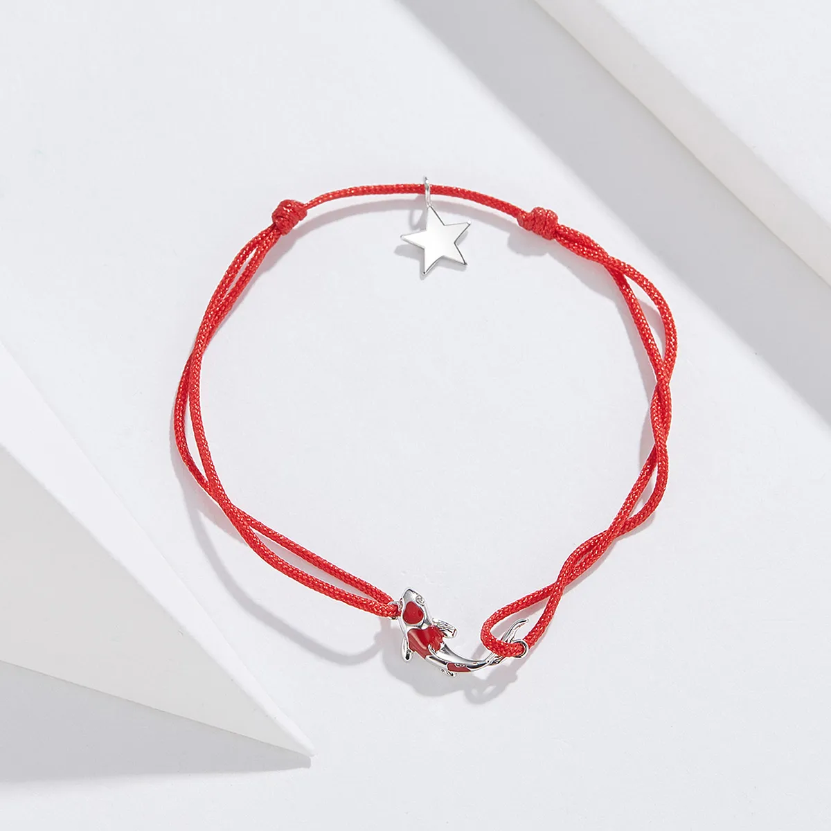 Red Rope with Silver Lucky Carp Bracelet - PANDORA Style - SCB145