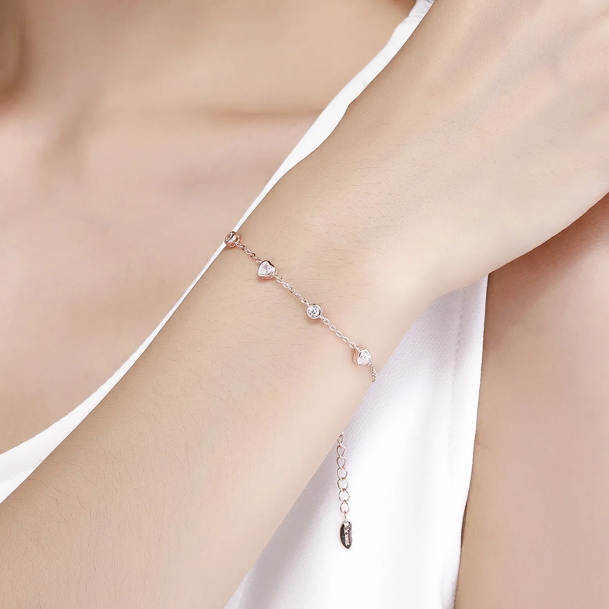 Rose Gold Beauty of Simplicity Five Clip Chain Slider Bracelet - PANDORA Style - SCB097