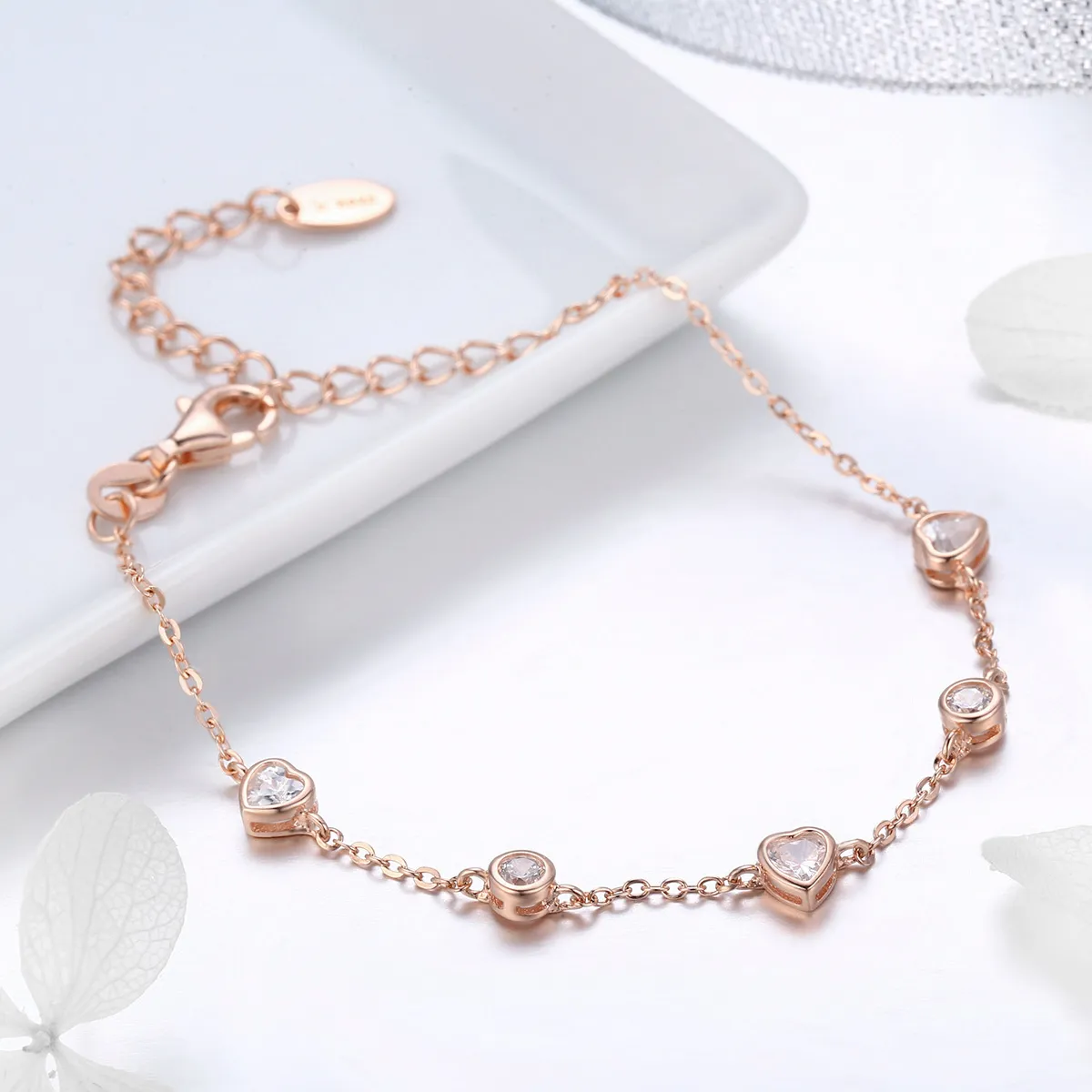 Rose Gold Beauty of Simplicity Five Clip Chain Slider Bracelet - PANDORA Style - SCB097