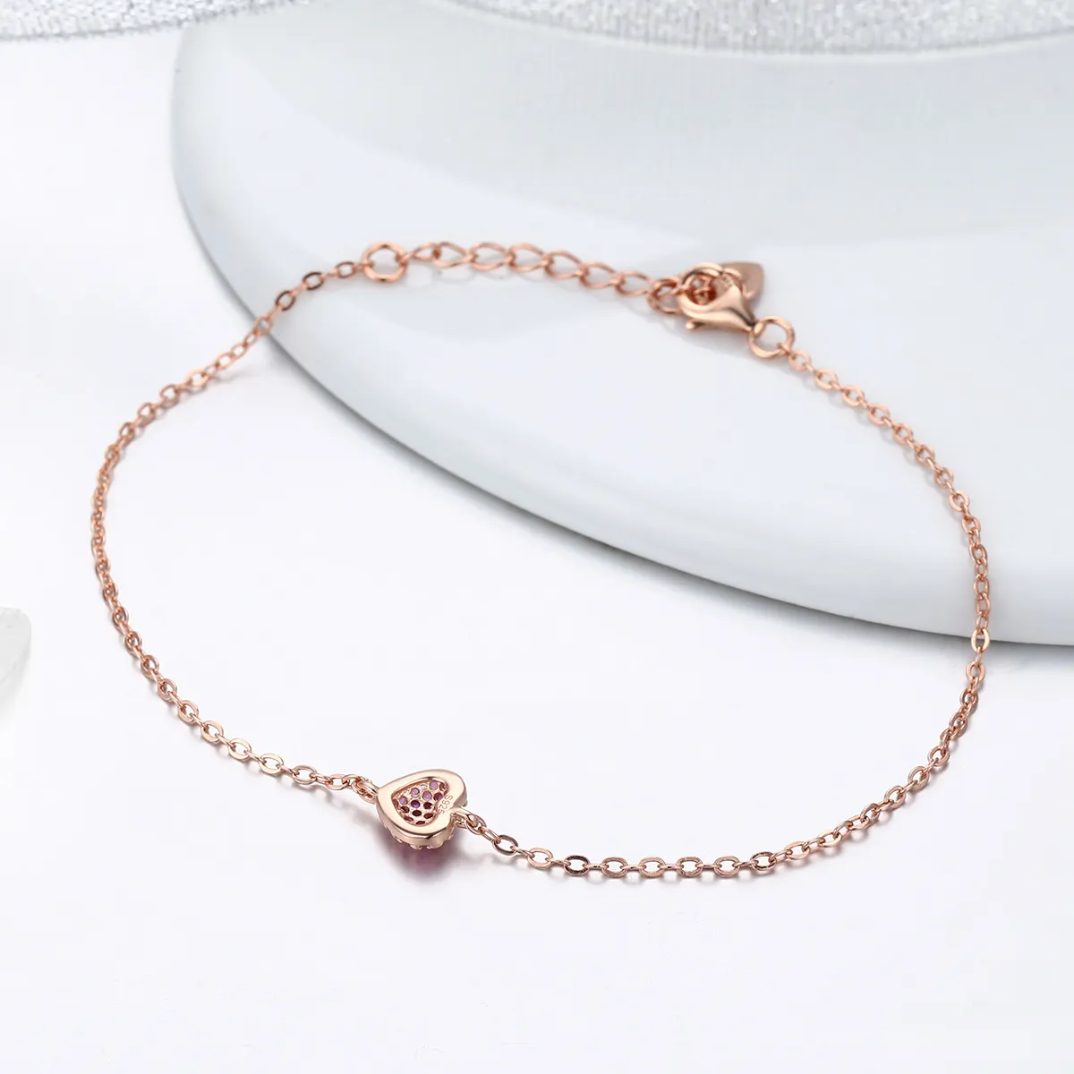 Rose Gold Elegant Heart Chain Bracelet - PANDORA Style - SCB050