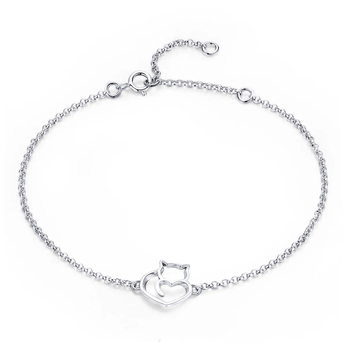 Rose Gold & Silver Cute Cat Chain Slider Bracelet - PANDORA Style - SCB102-C