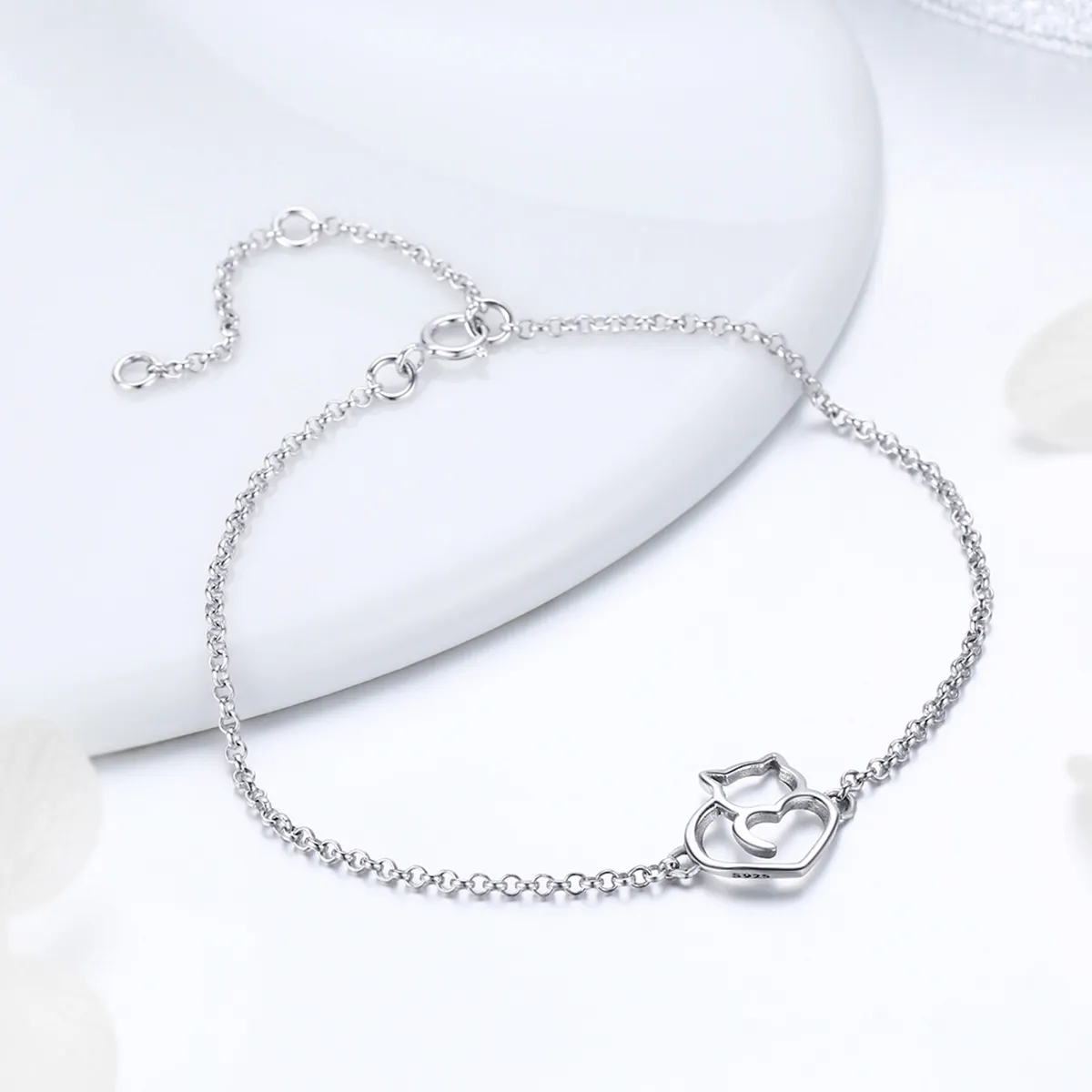 Rose Gold & Silver Cute Cat Chain Slider Bracelet - PANDORA Style - SCB102-C