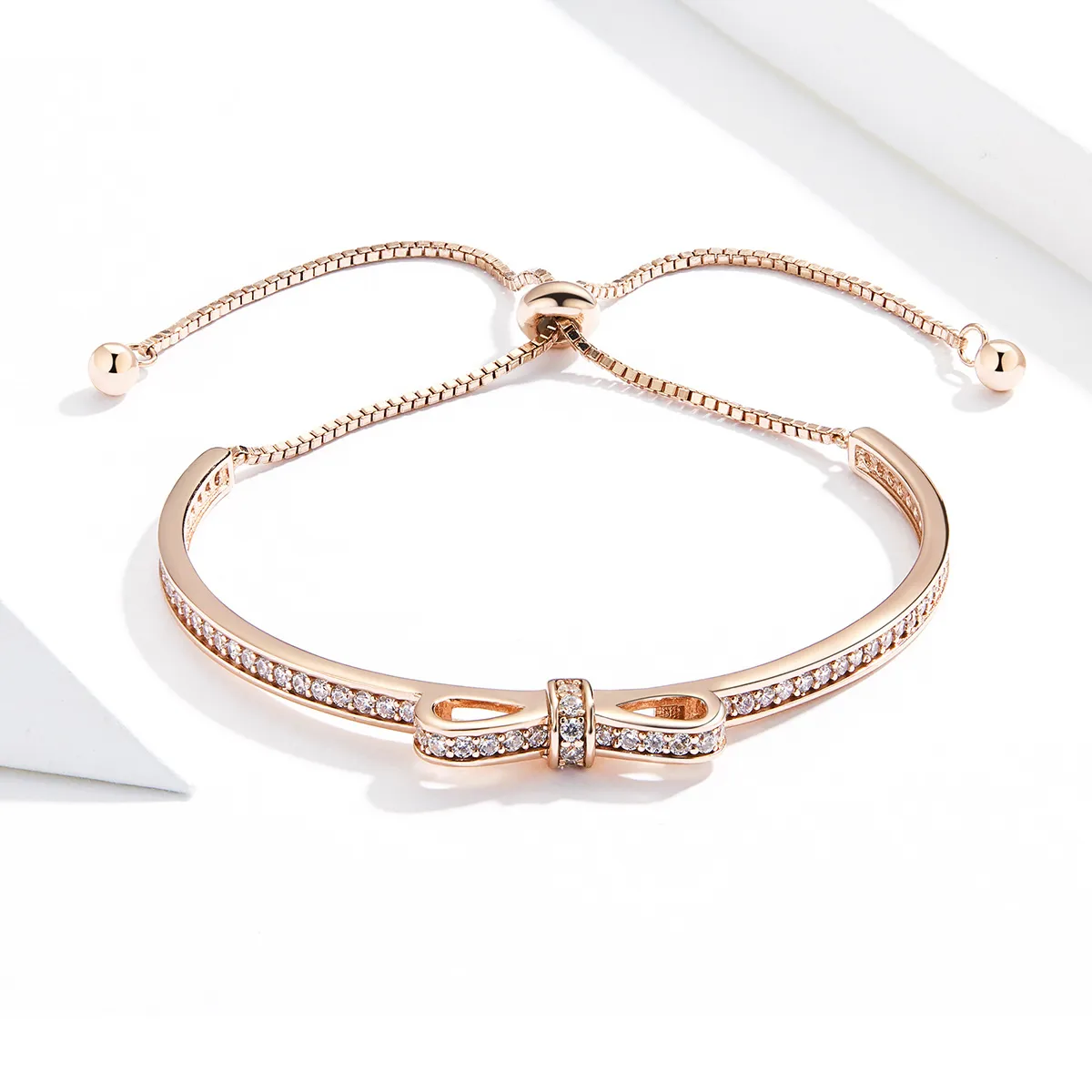 Rose Gold Sweet Bow Clasp Slider Bangle - PANDORA Style - SCB108-C