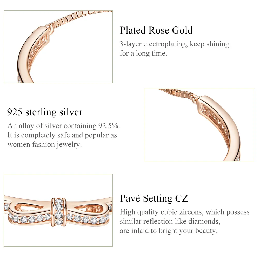 Rose Gold Sweet Bow Clasp Slider Bangle - PANDORA Style - SCB108-C