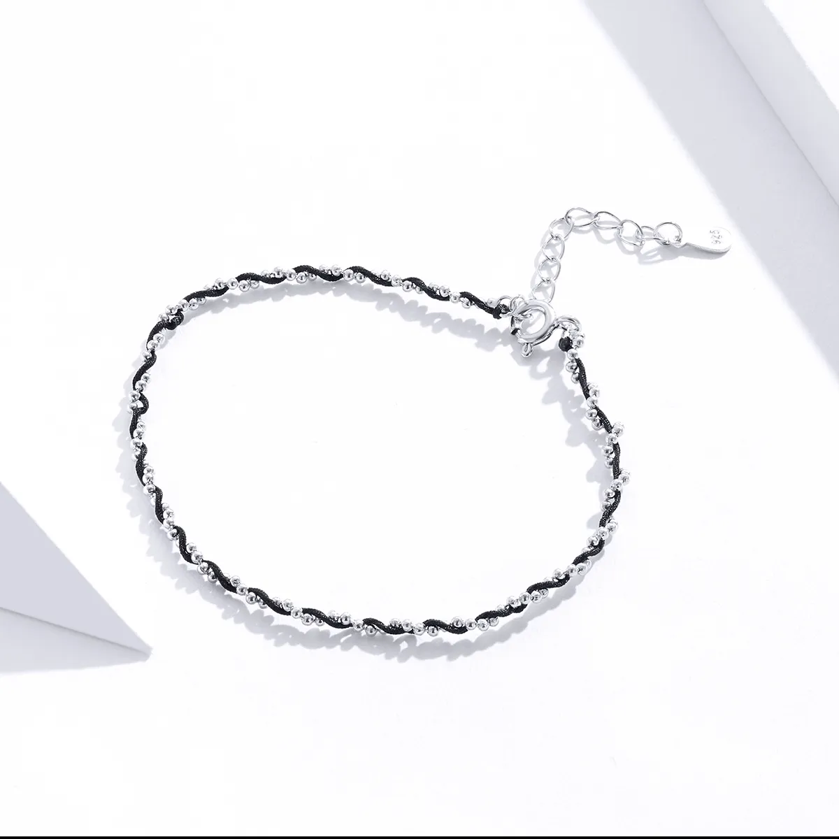 Silver & Black Rope Bracelet - PANDORA Style - SCB173-Bk