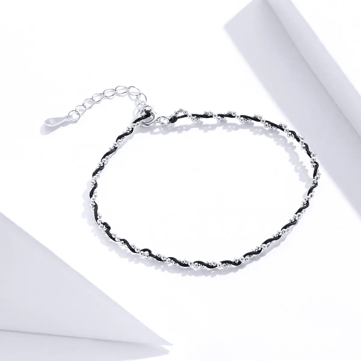 Silver & Black Rope Bracelet - PANDORA Style - SCB173-Bk