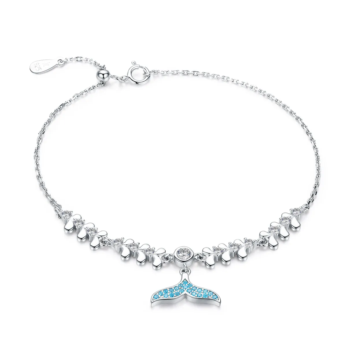 Silver Blue Fishtail Chain Slider Bracelet - PANDORA Style - SCB154