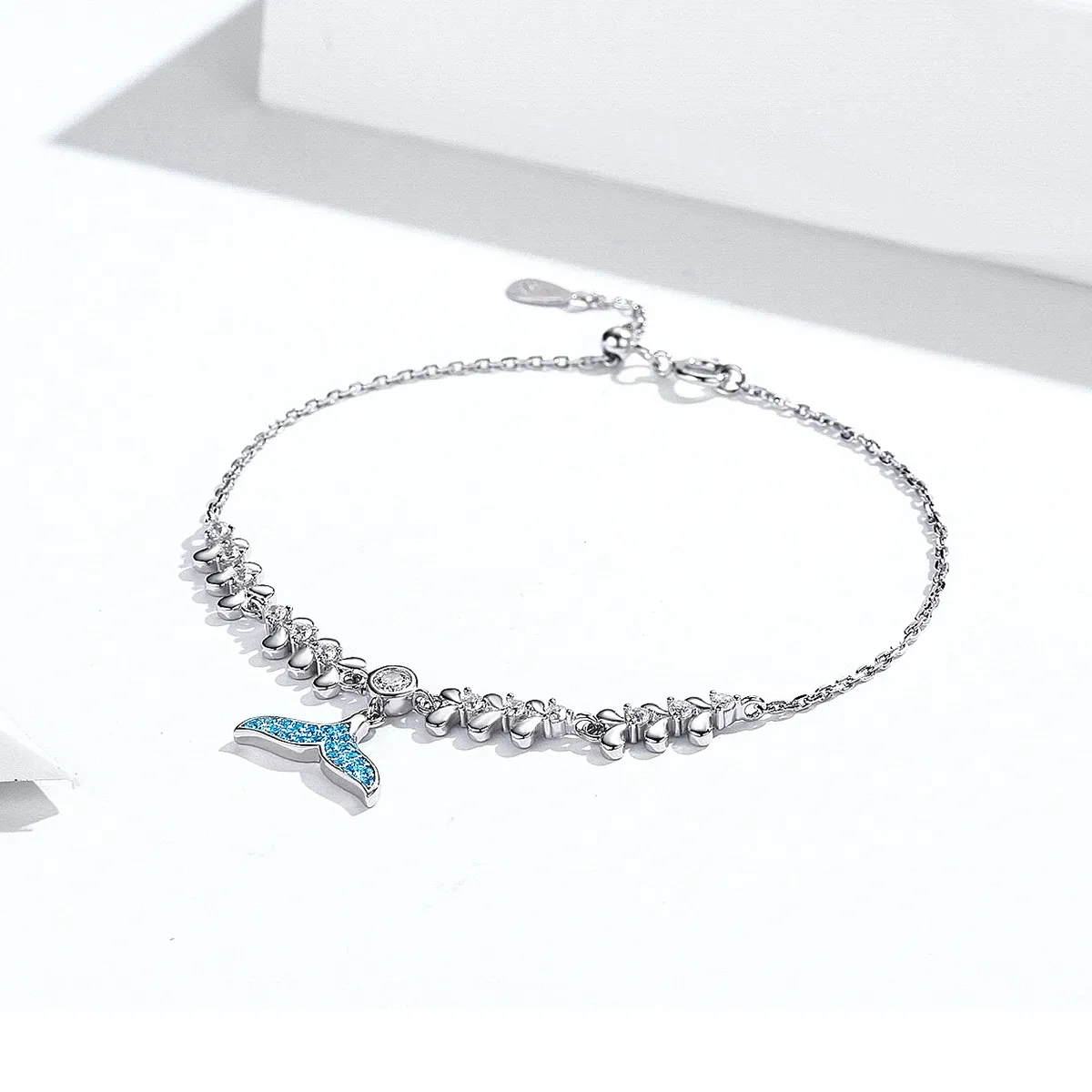 Silver Blue Fishtail Chain Slider Bracelet - PANDORA Style - SCB154