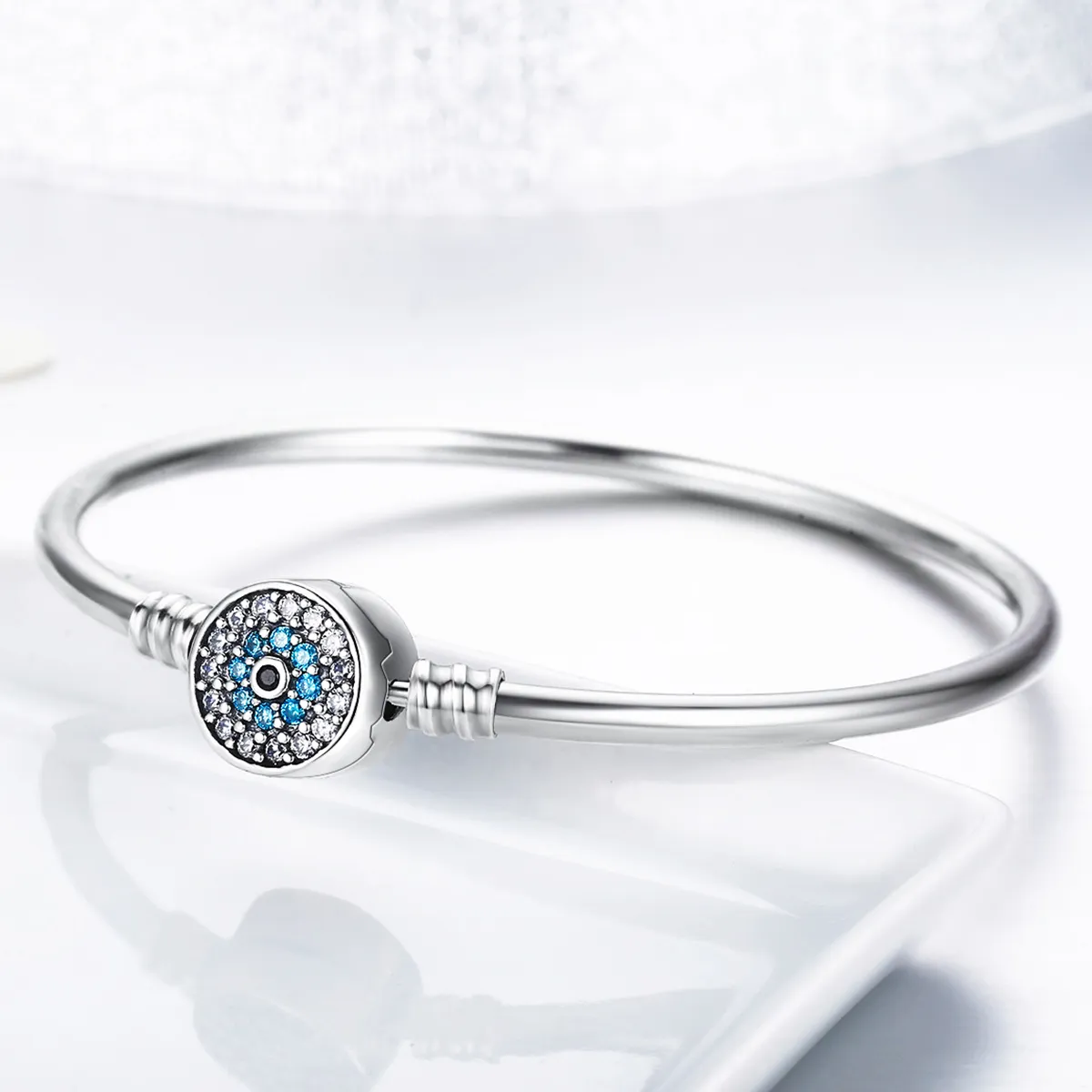 Silver Cubic Zirconia Guardian Eye Bangle - PANDORA Style - SCB012