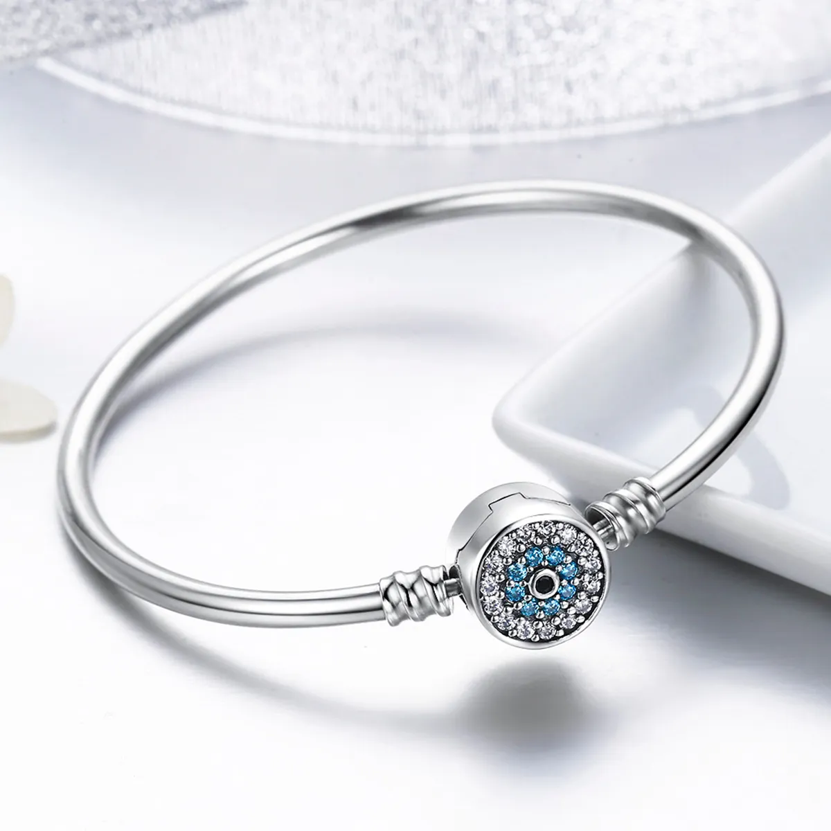 Silver Cubic Zirconia Guardian Eye Bangle - PANDORA Style - SCB012