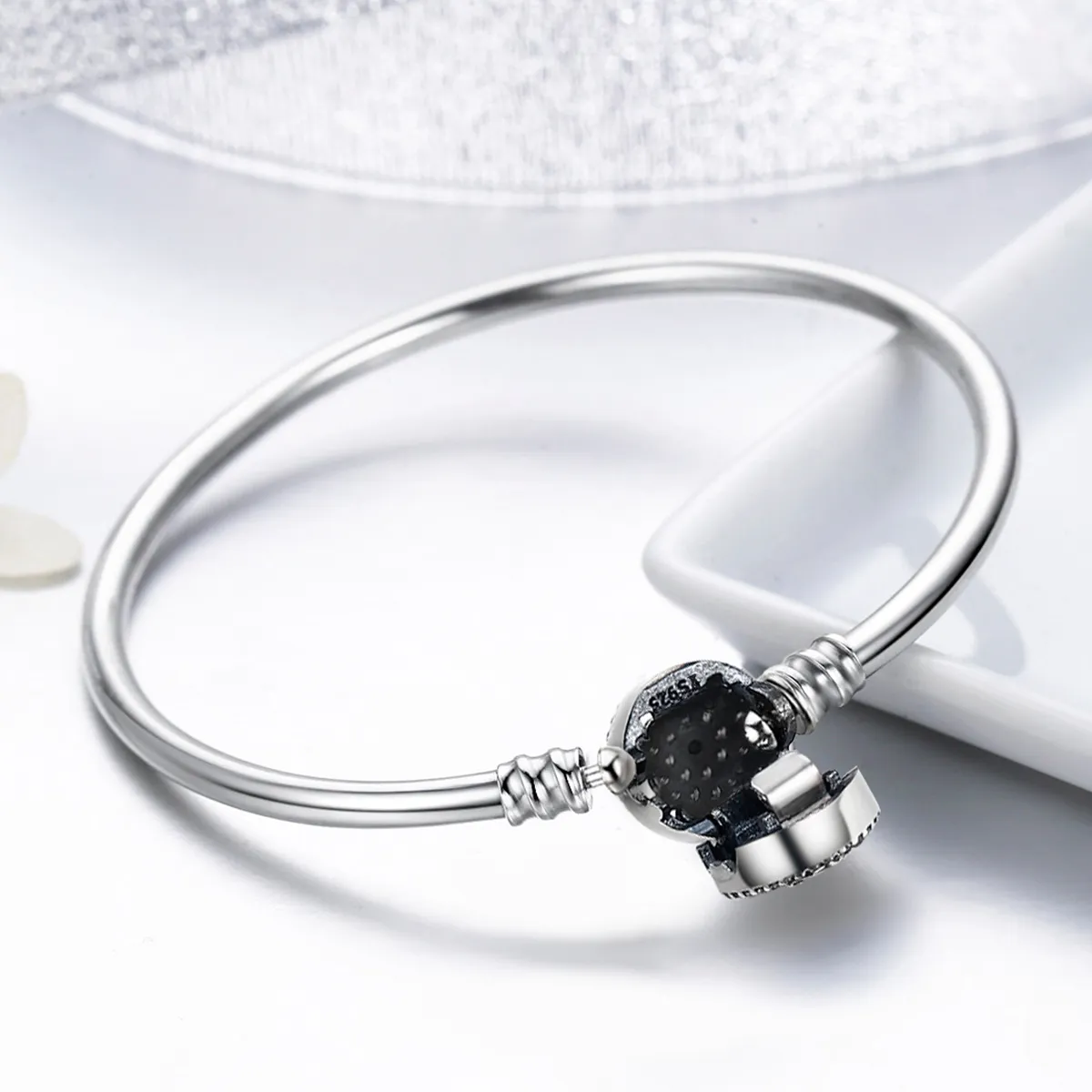 Silver Cubic Zirconia Guardian Eye Bangle - PANDORA Style - SCB012