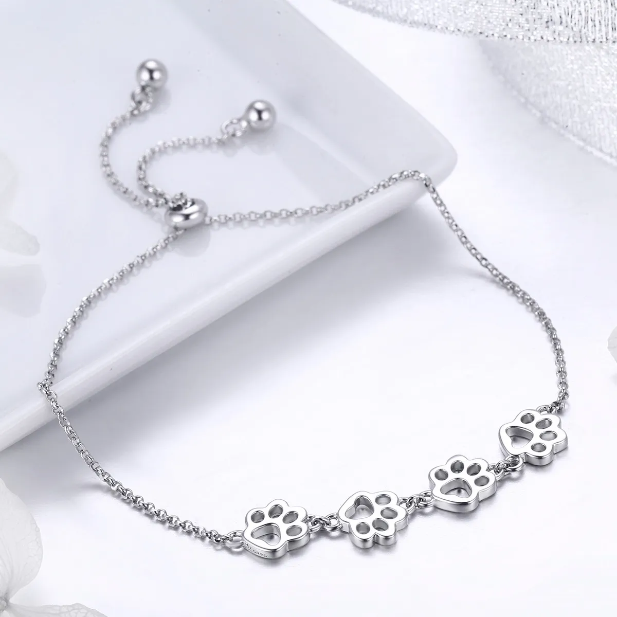 Silver Cute Pet Claw Marks Chain Slider Bracelet - PANDORA Style - SCB096