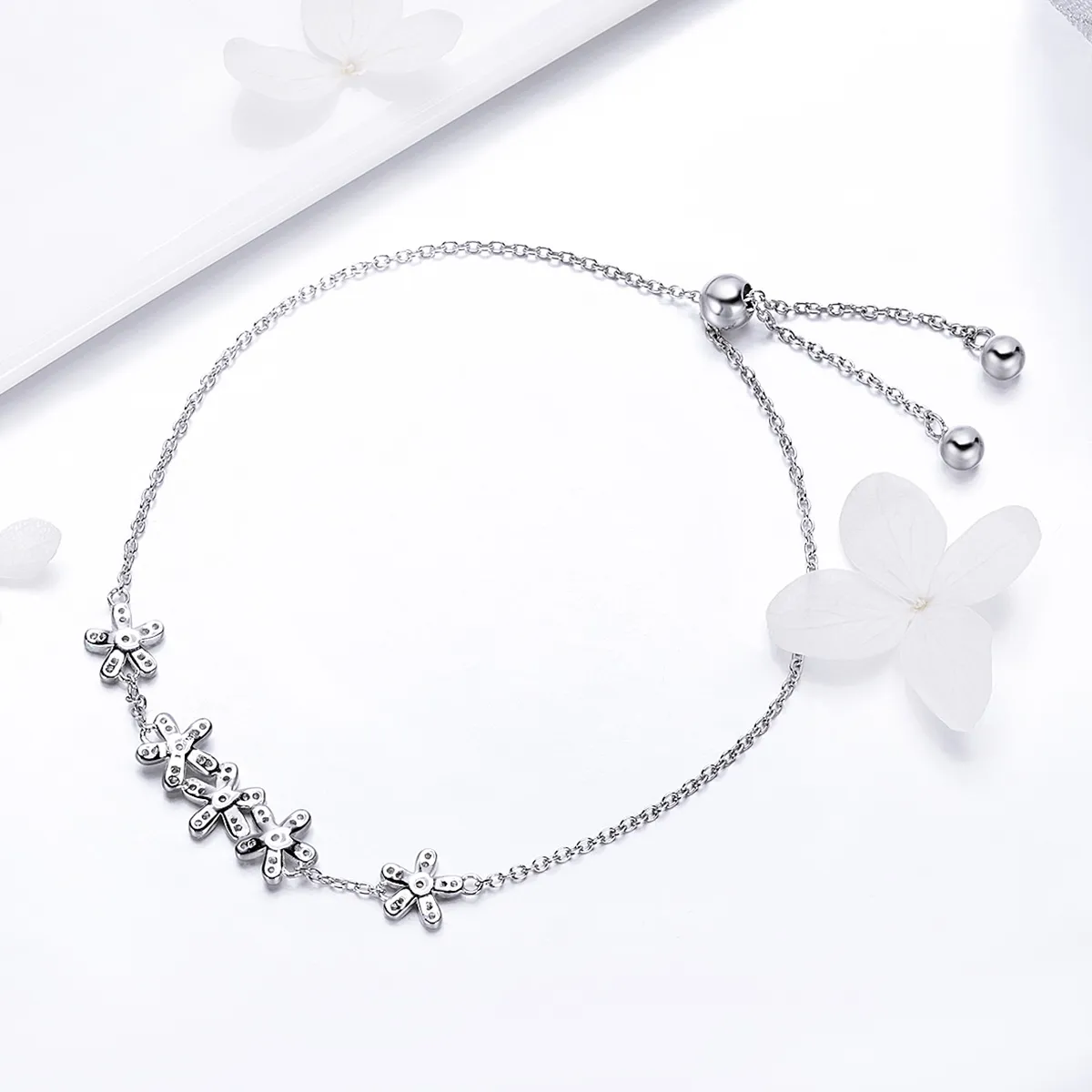 Silver Daisy Chain Slider Bracelet - PANDORA Style - SCB084