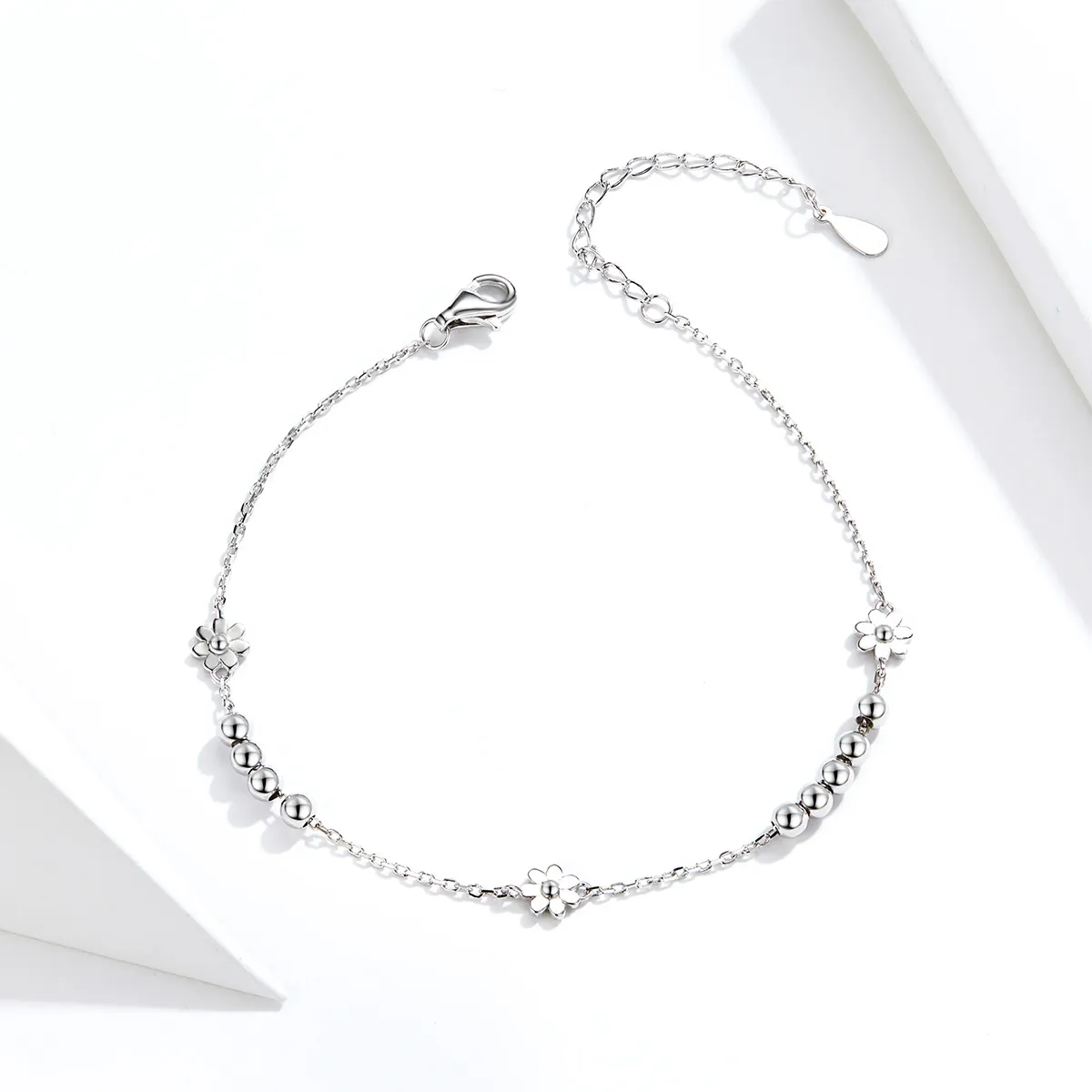 Silver Daisy Flower Chain Slider Bracelet - PANDORA Style - SCB146