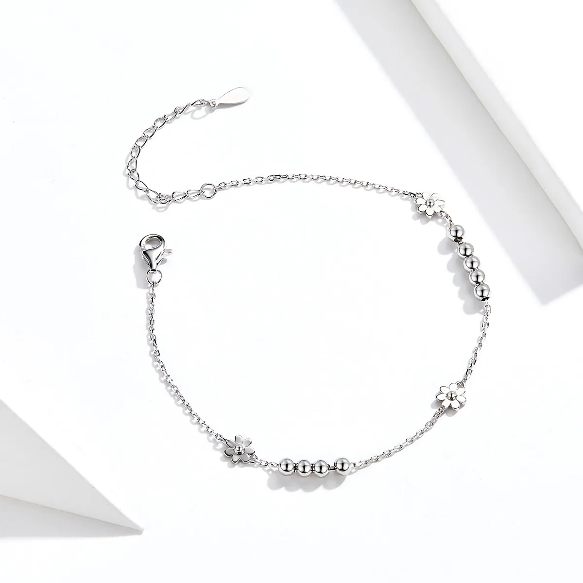 Silver Daisy Flower Chain Slider Bracelet - PANDORA Style - SCB146